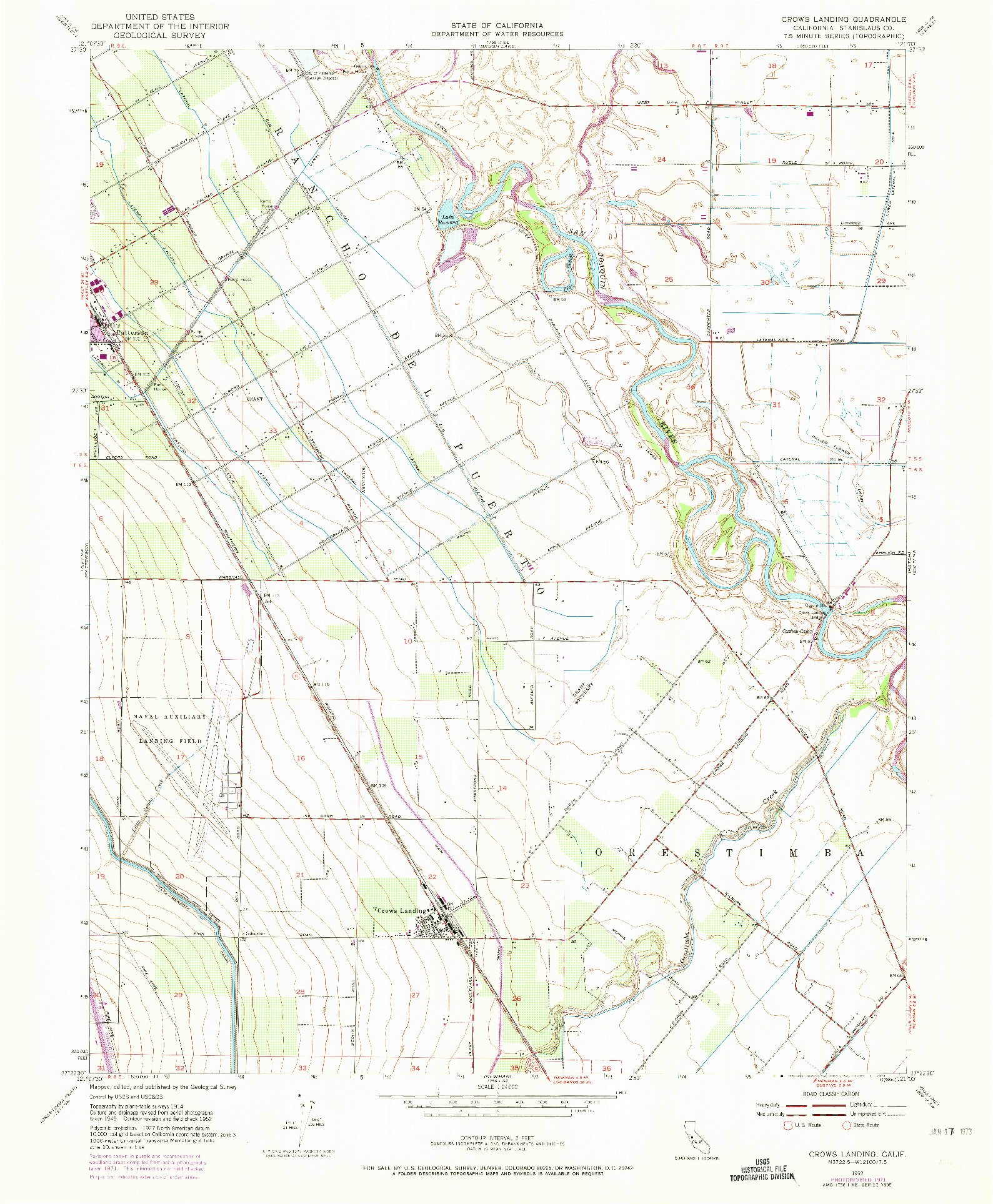 USGS 1:24000-SCALE QUADRANGLE FOR CROWS LANDING, CA 1952