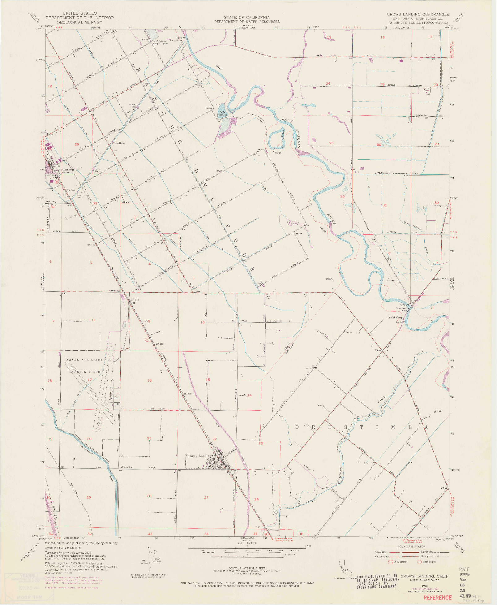 USGS 1:24000-SCALE QUADRANGLE FOR CROWS LANDING, CA 1952