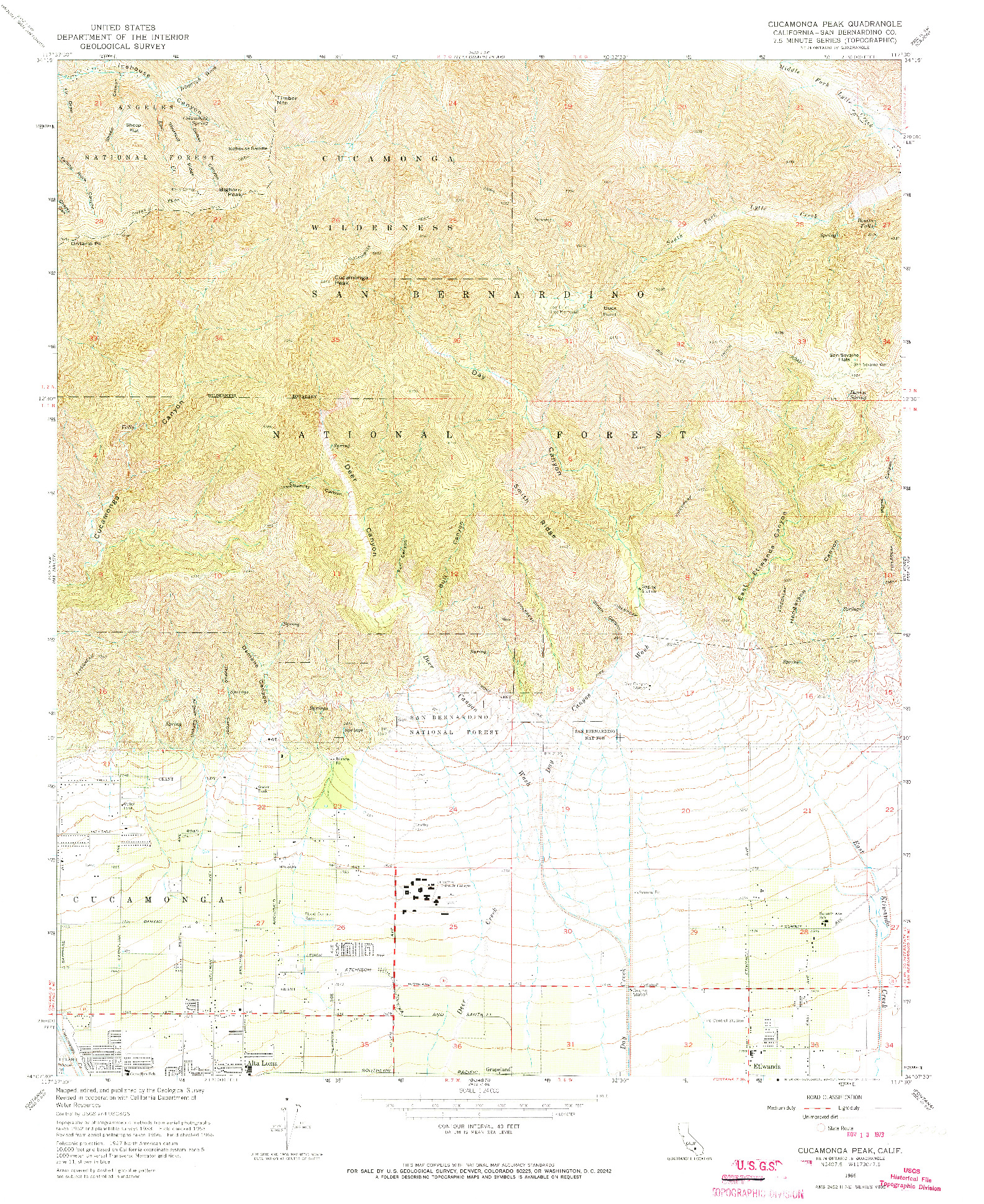 USGS 1:24000-SCALE QUADRANGLE FOR CUCAMONGA PEAK, CA 1966