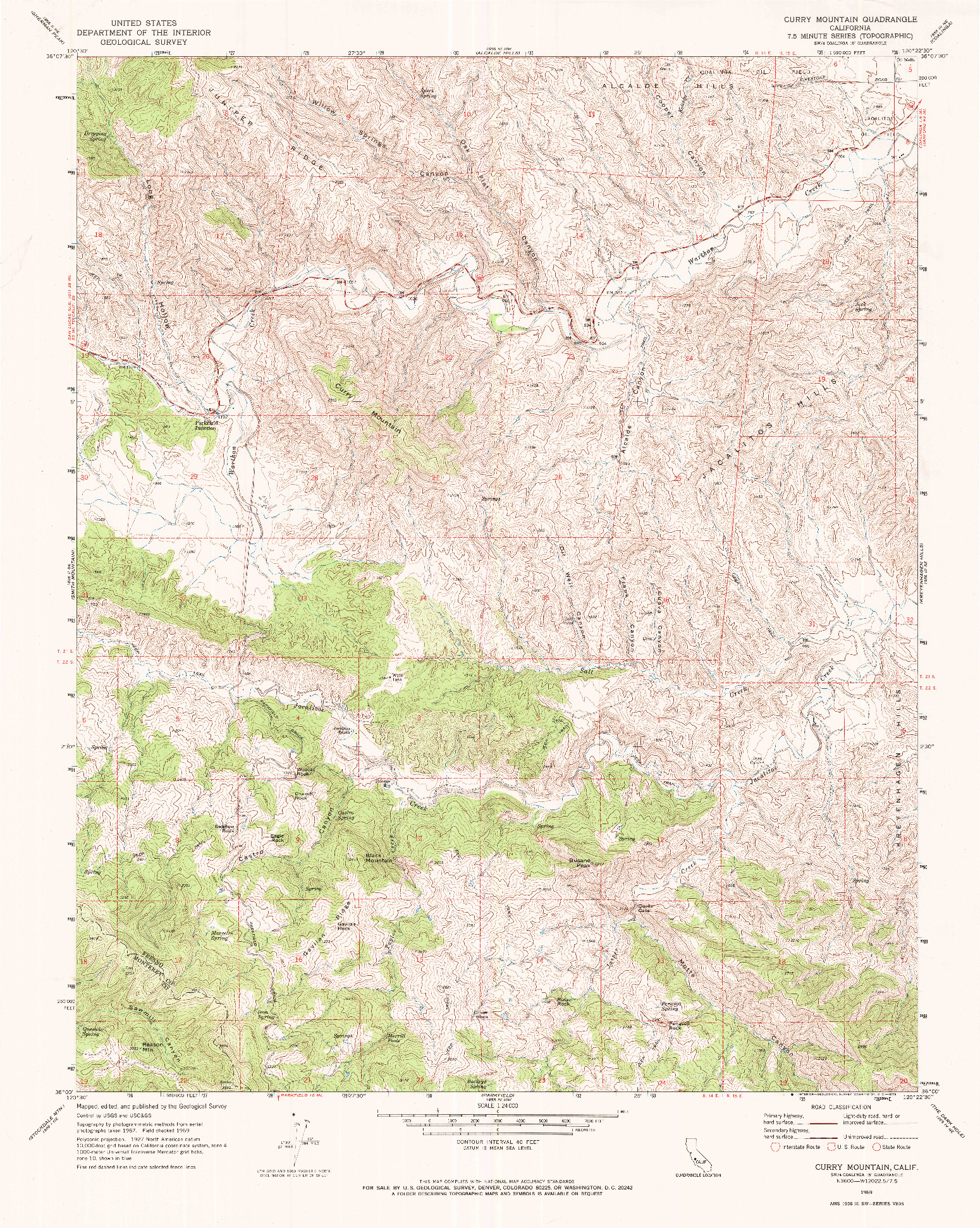 USGS 1:24000-SCALE QUADRANGLE FOR CURRY MOUNTAIN, CA 1969