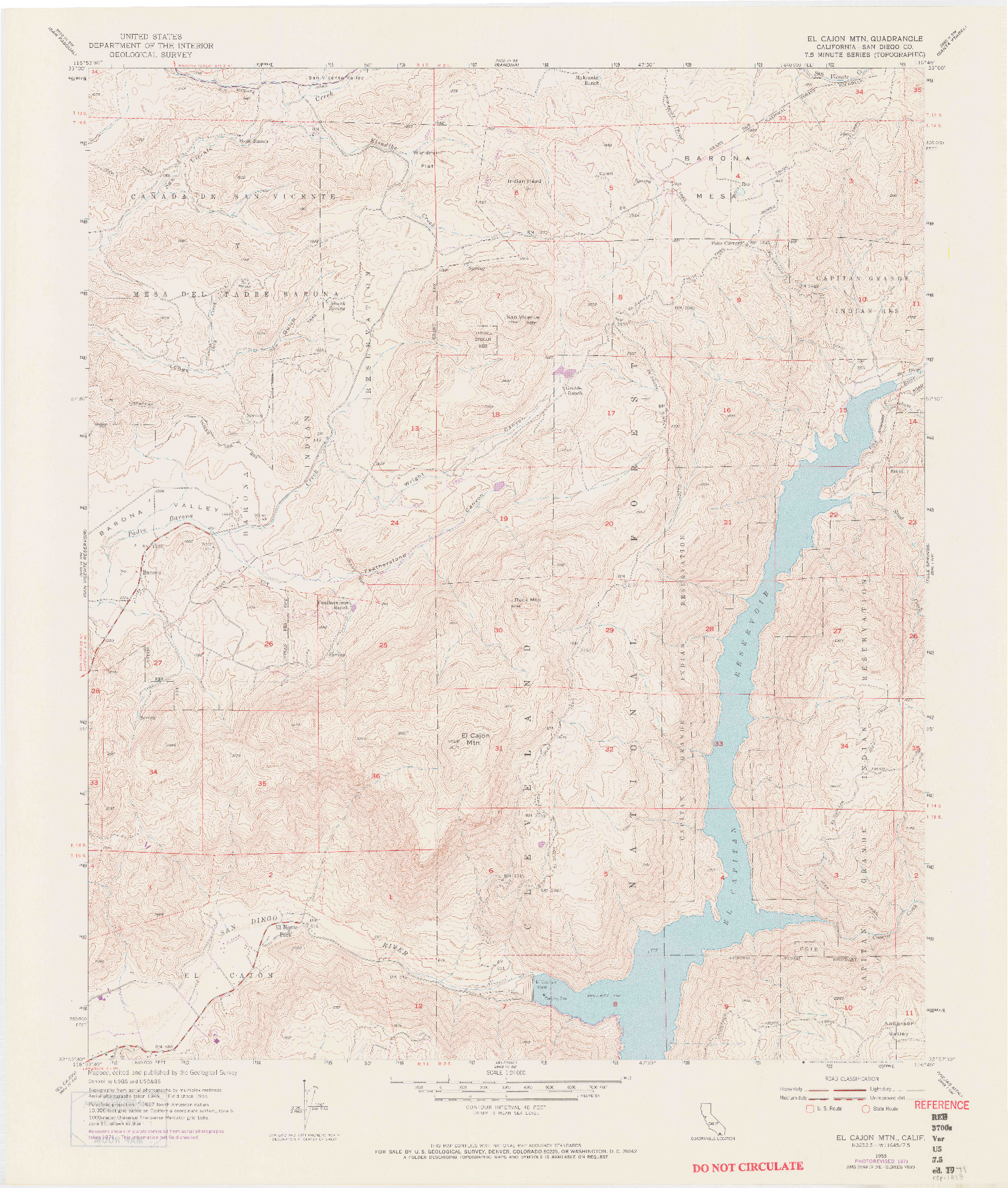 USGS 1:24000-SCALE QUADRANGLE FOR EL CAJON MOUNTAIN, CA 1955