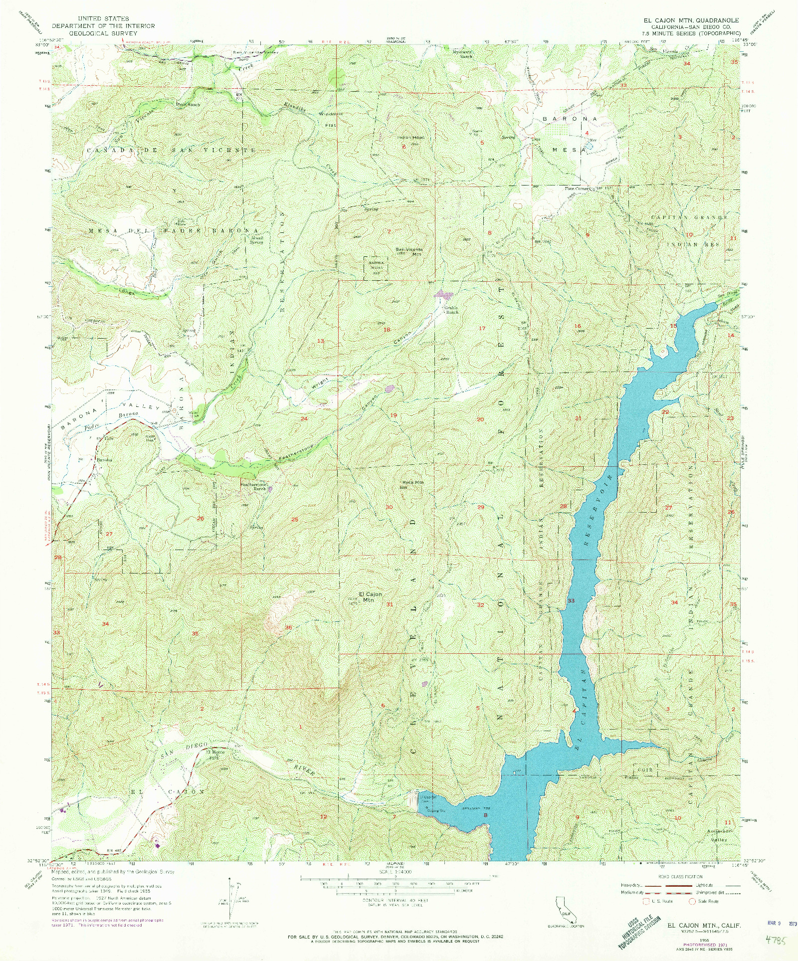 USGS 1:24000-SCALE QUADRANGLE FOR EL CAJON MTN, CA 1955