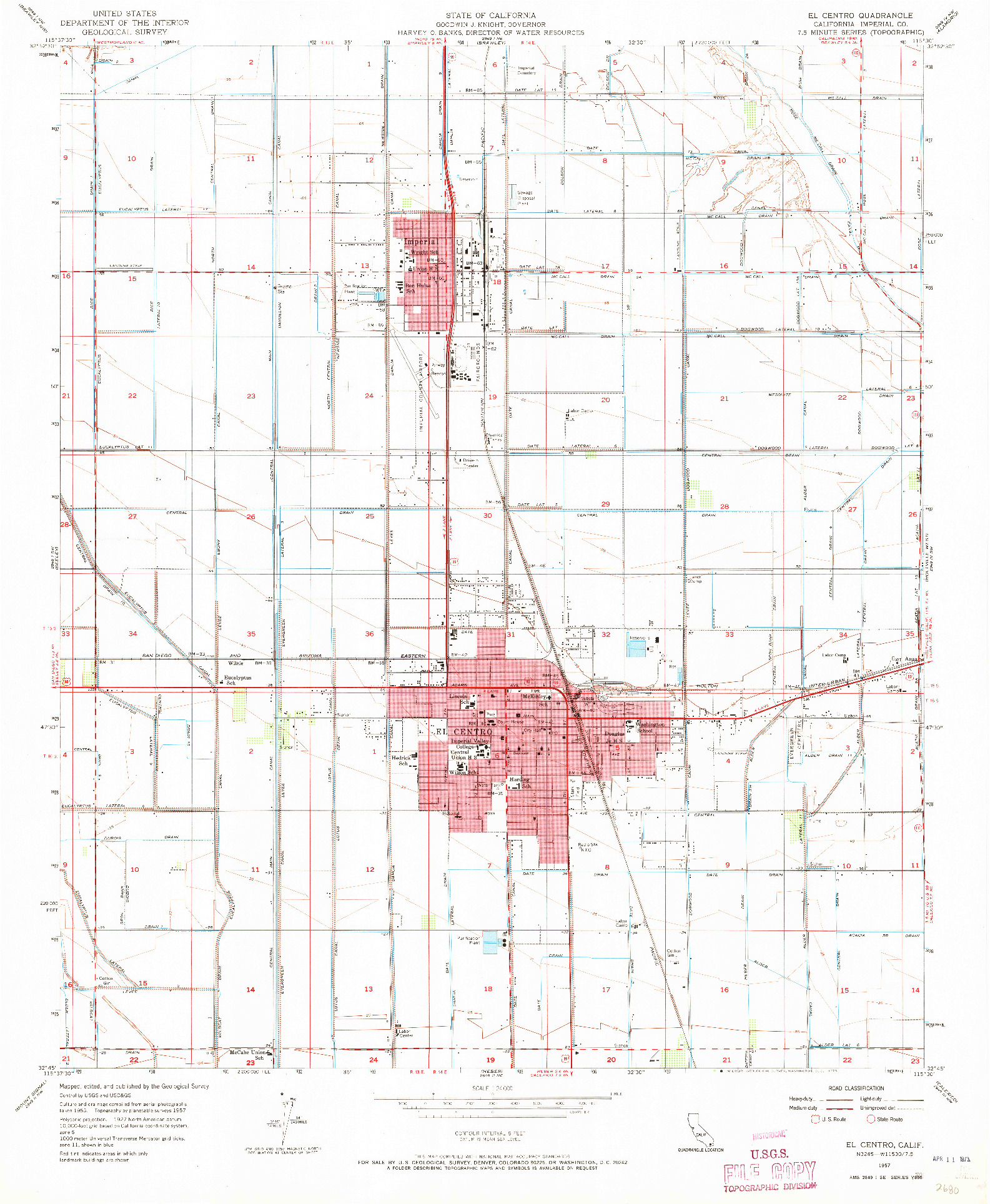 USGS 1:24000-SCALE QUADRANGLE FOR EL CENTRO, CA 1957