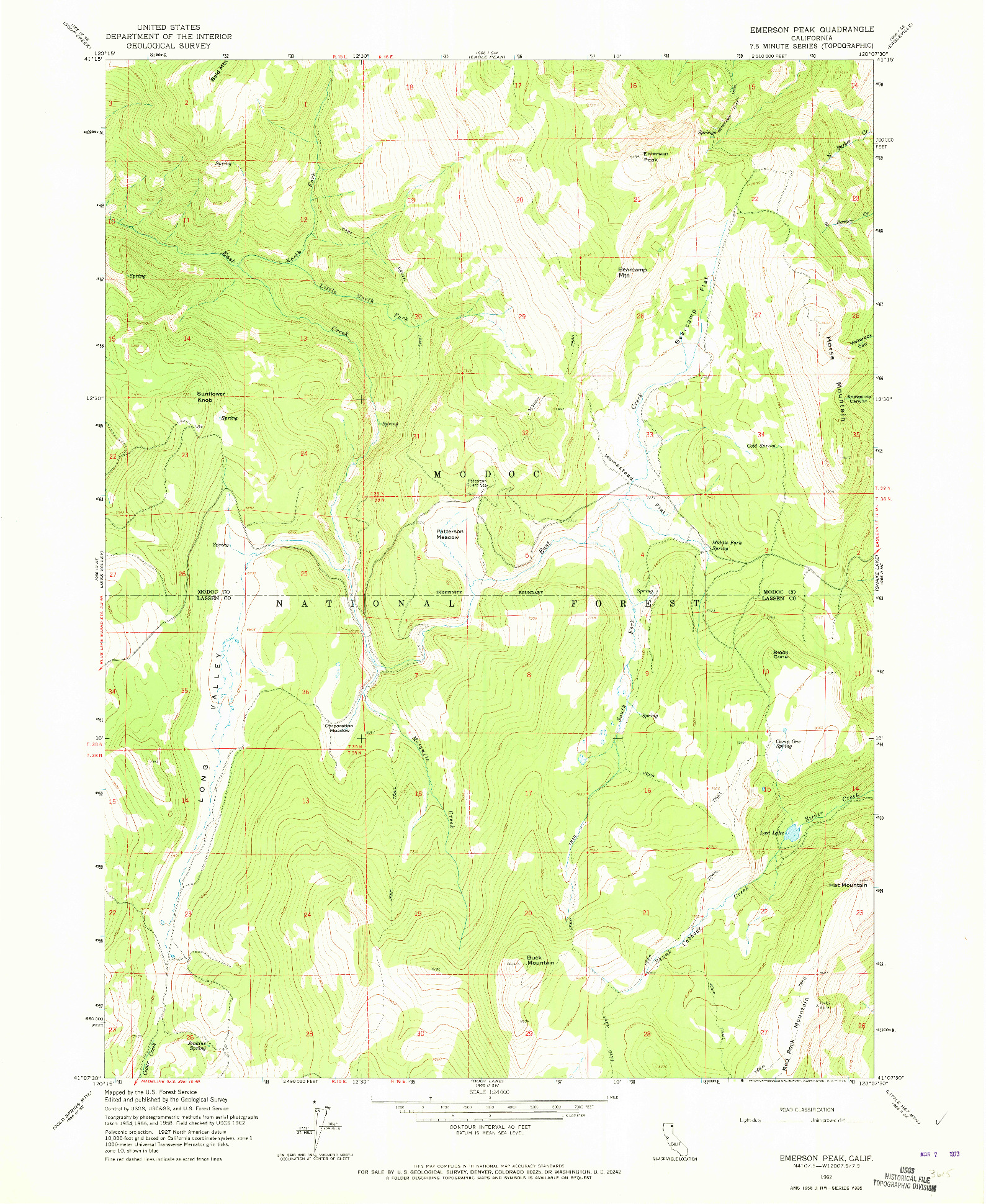 USGS 1:24000-SCALE QUADRANGLE FOR EMERSON PEAK, CA 1962