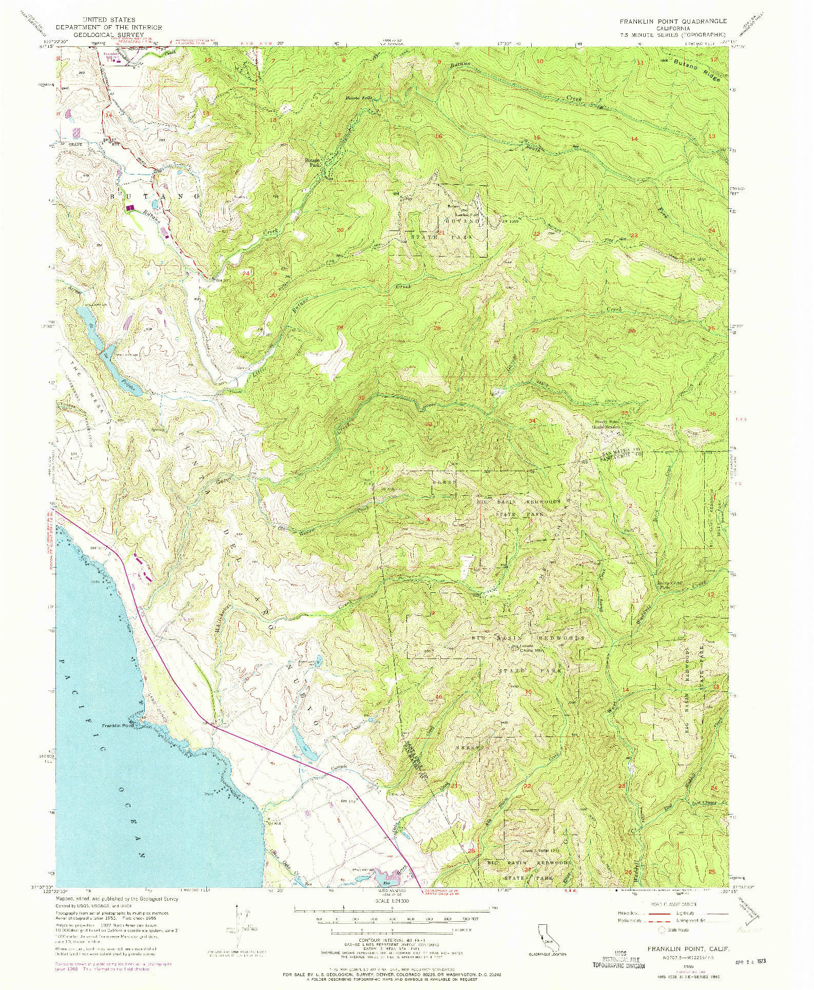 USGS 1:24000-SCALE QUADRANGLE FOR FRANKLIN POINT, CA 1955