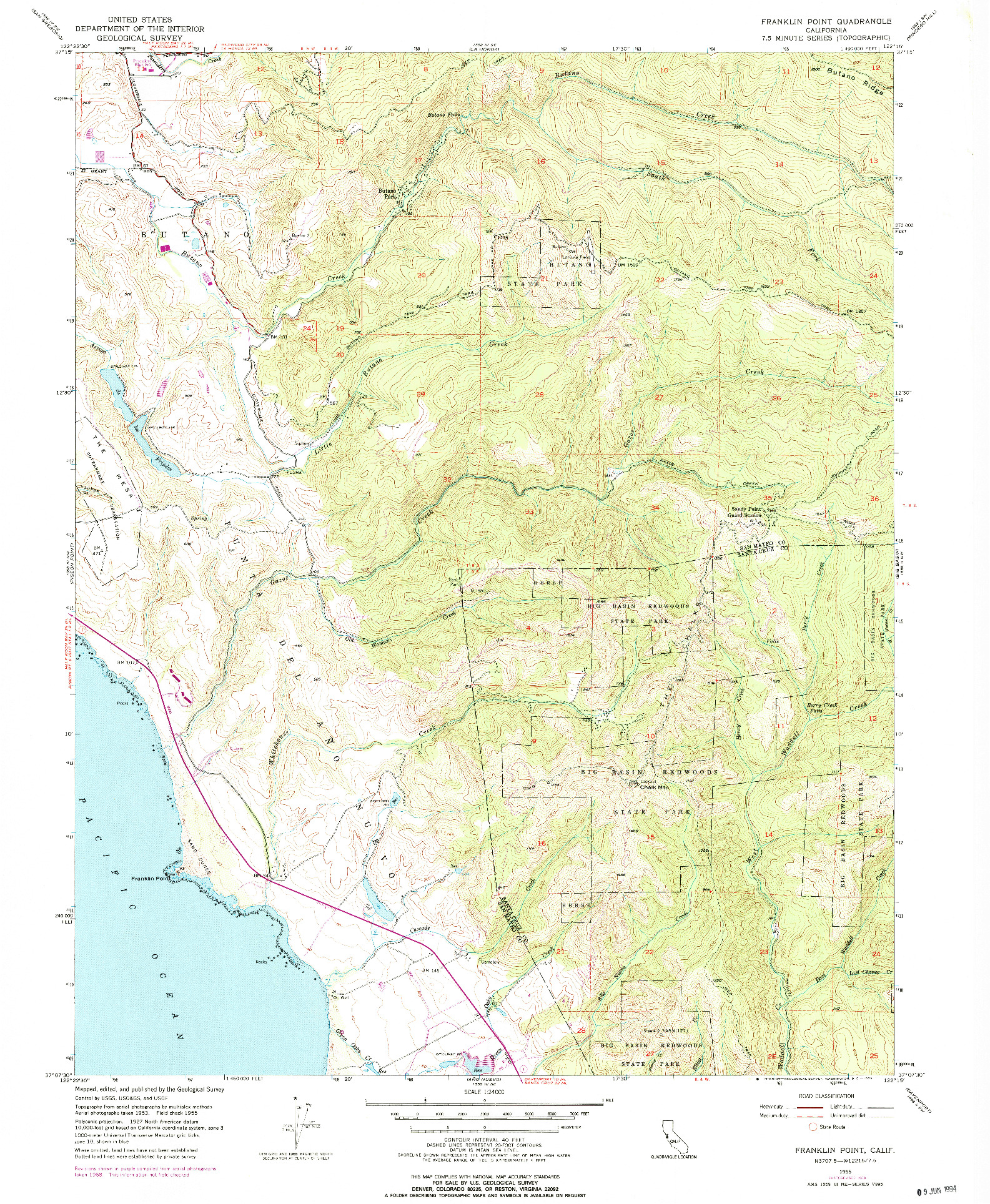 USGS 1:24000-SCALE QUADRANGLE FOR FRANKLIN POINT, CA 1955