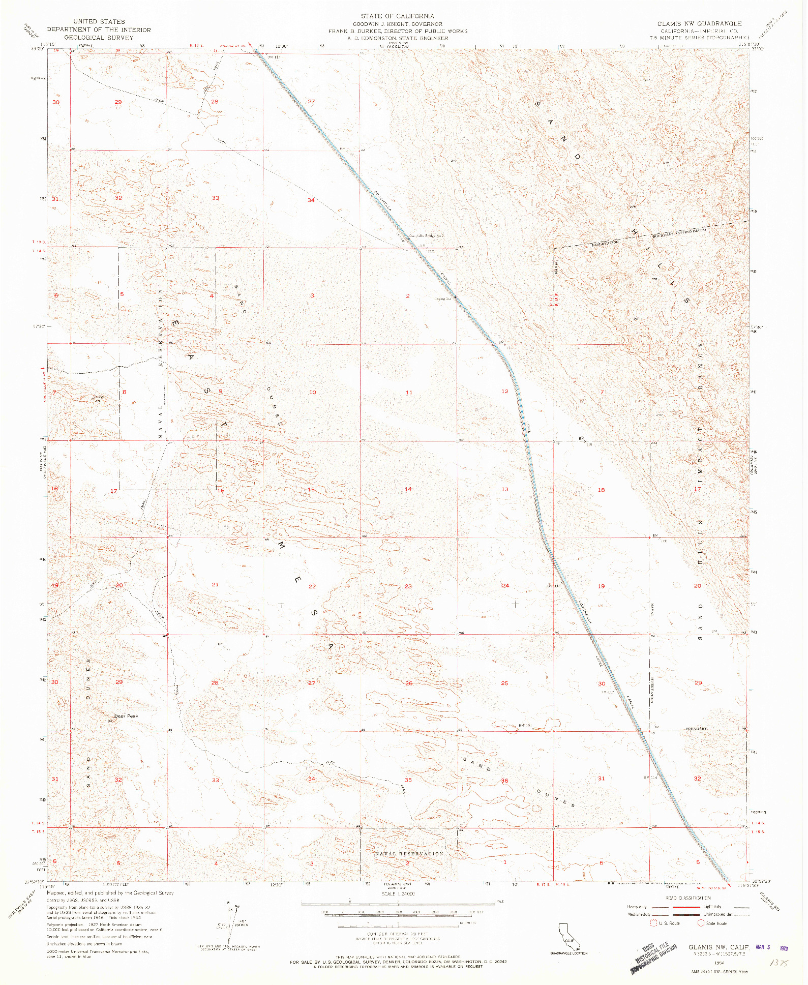 USGS 1:24000-SCALE QUADRANGLE FOR GLAMIS NW, CA 1954