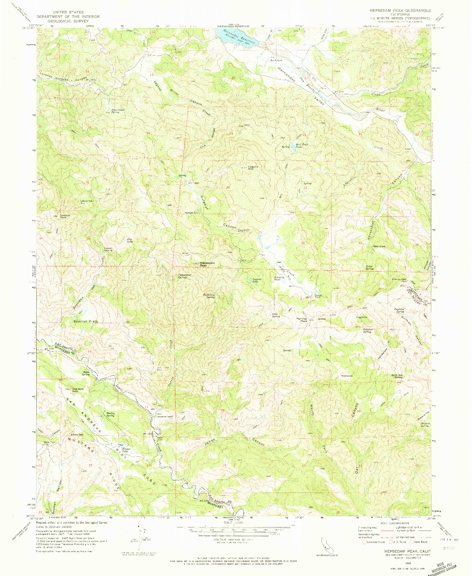 USGS 1:24000-SCALE QUADRANGLE FOR HEPSEDAM PEAK, CA 1969