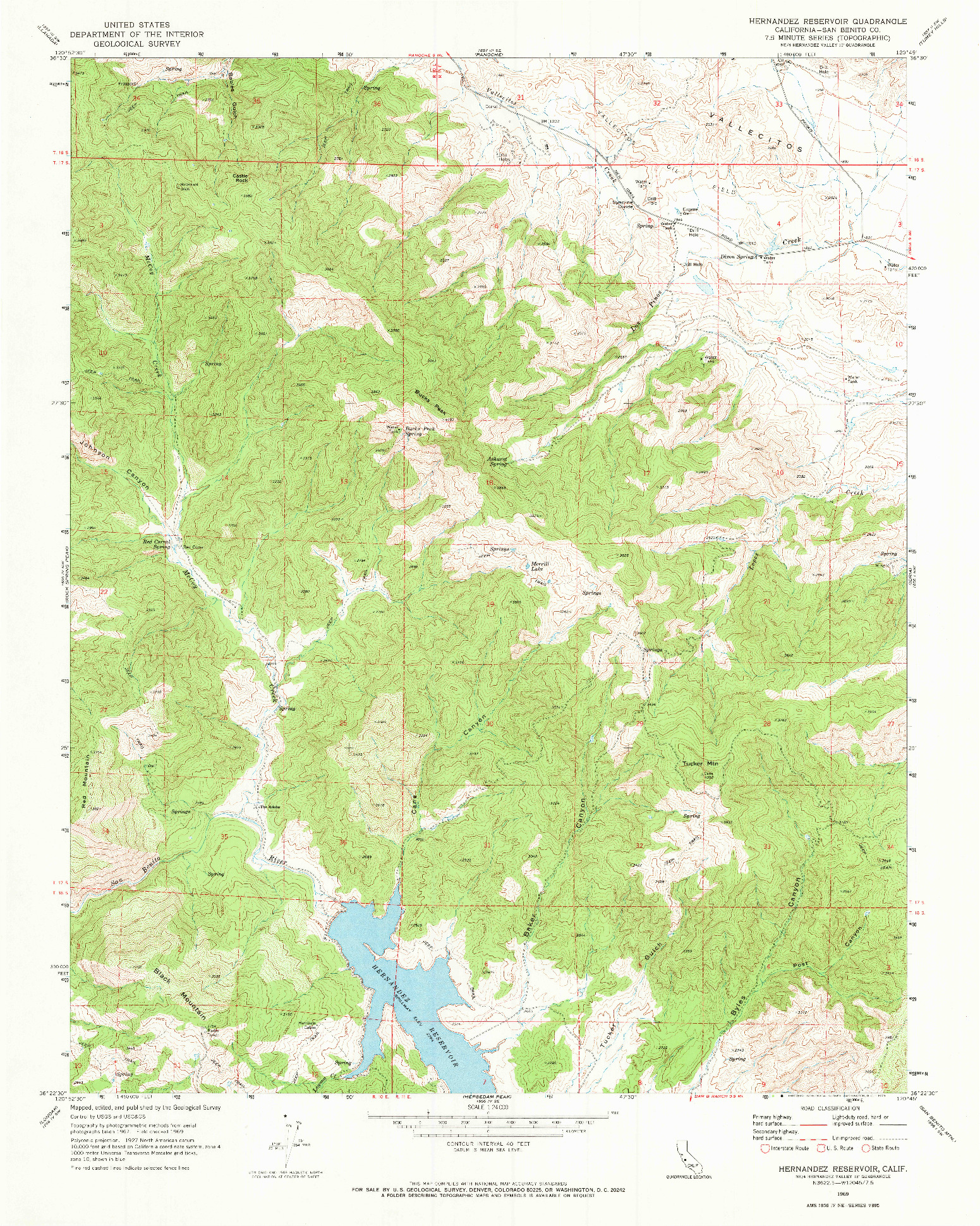 USGS 1:24000-SCALE QUADRANGLE FOR HERNANDEZ RESERVOIR, CA 1969