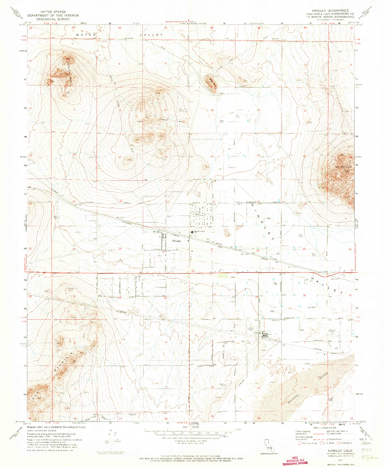 USGS 1:24000-SCALE QUADRANGLE FOR HINKLEY, CA 1971