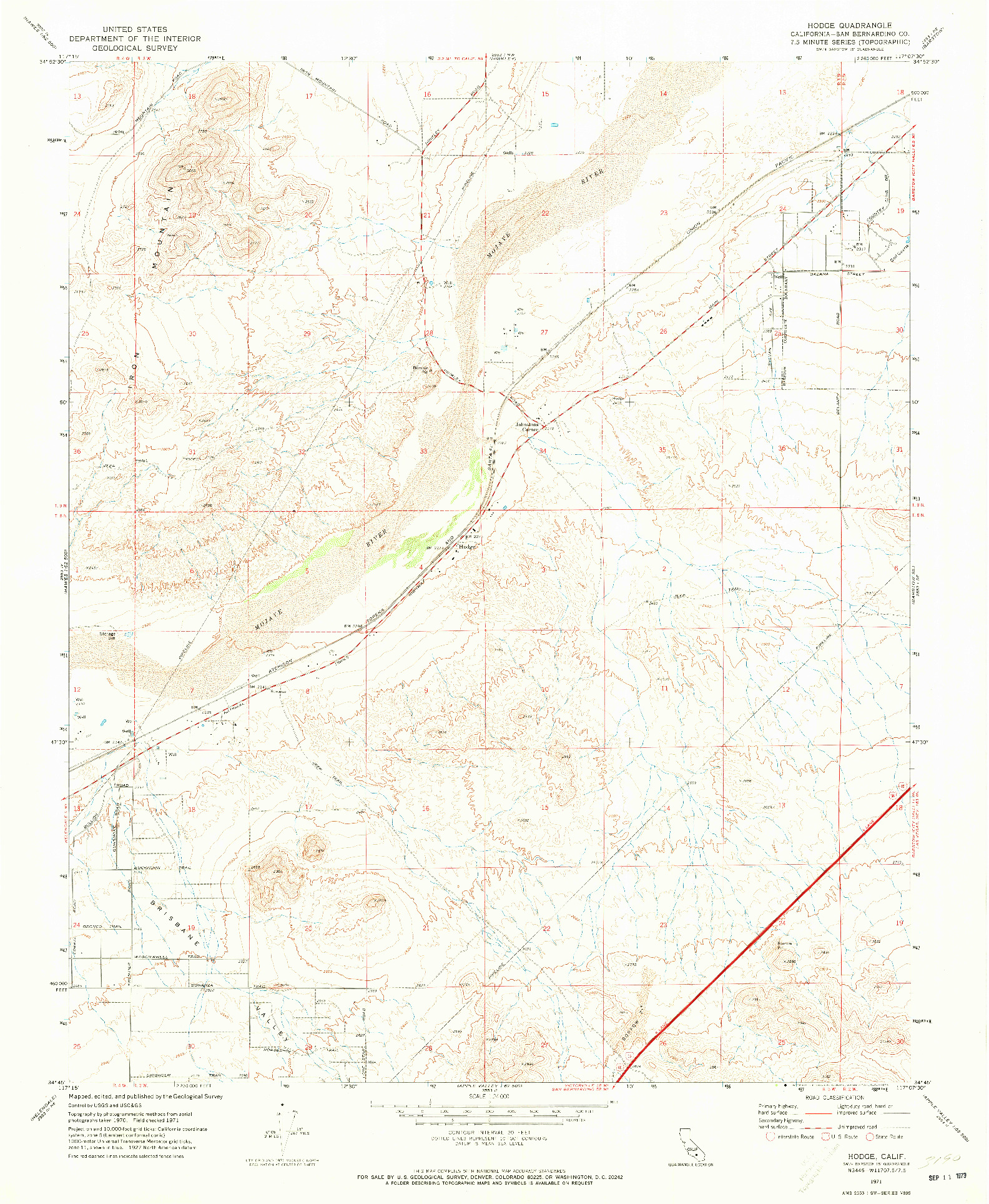USGS 1:24000-SCALE QUADRANGLE FOR HODGE, CA 1971