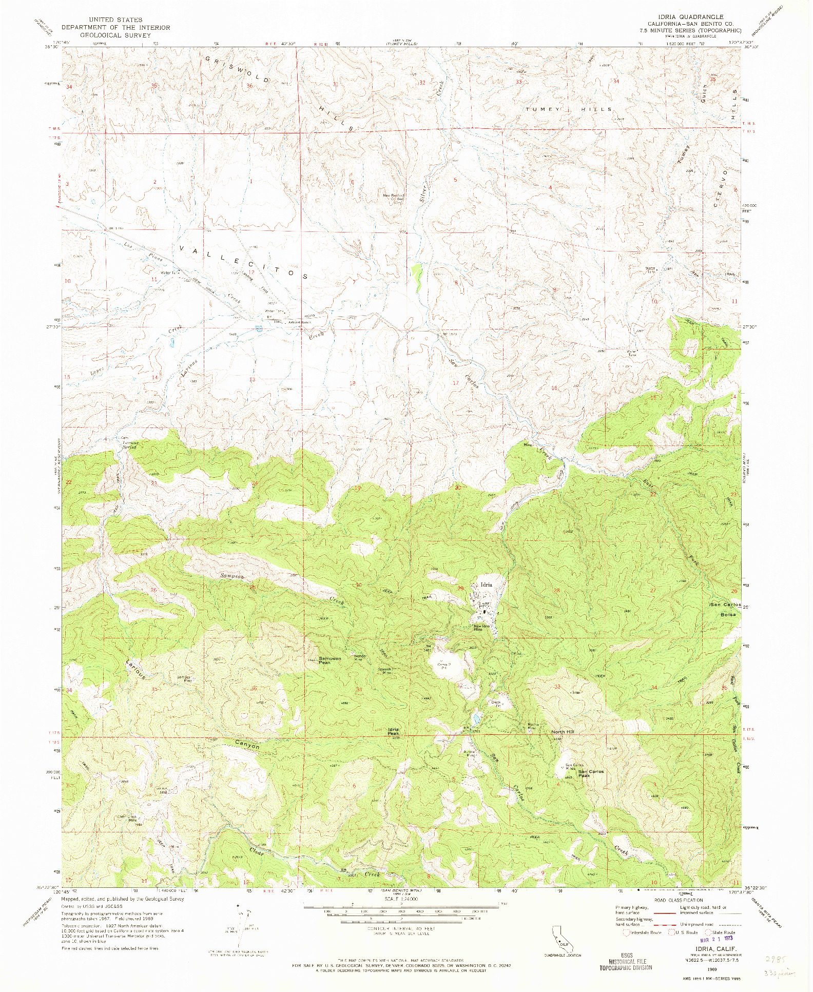 USGS 1:24000-SCALE QUADRANGLE FOR IDRIA, CA 1969