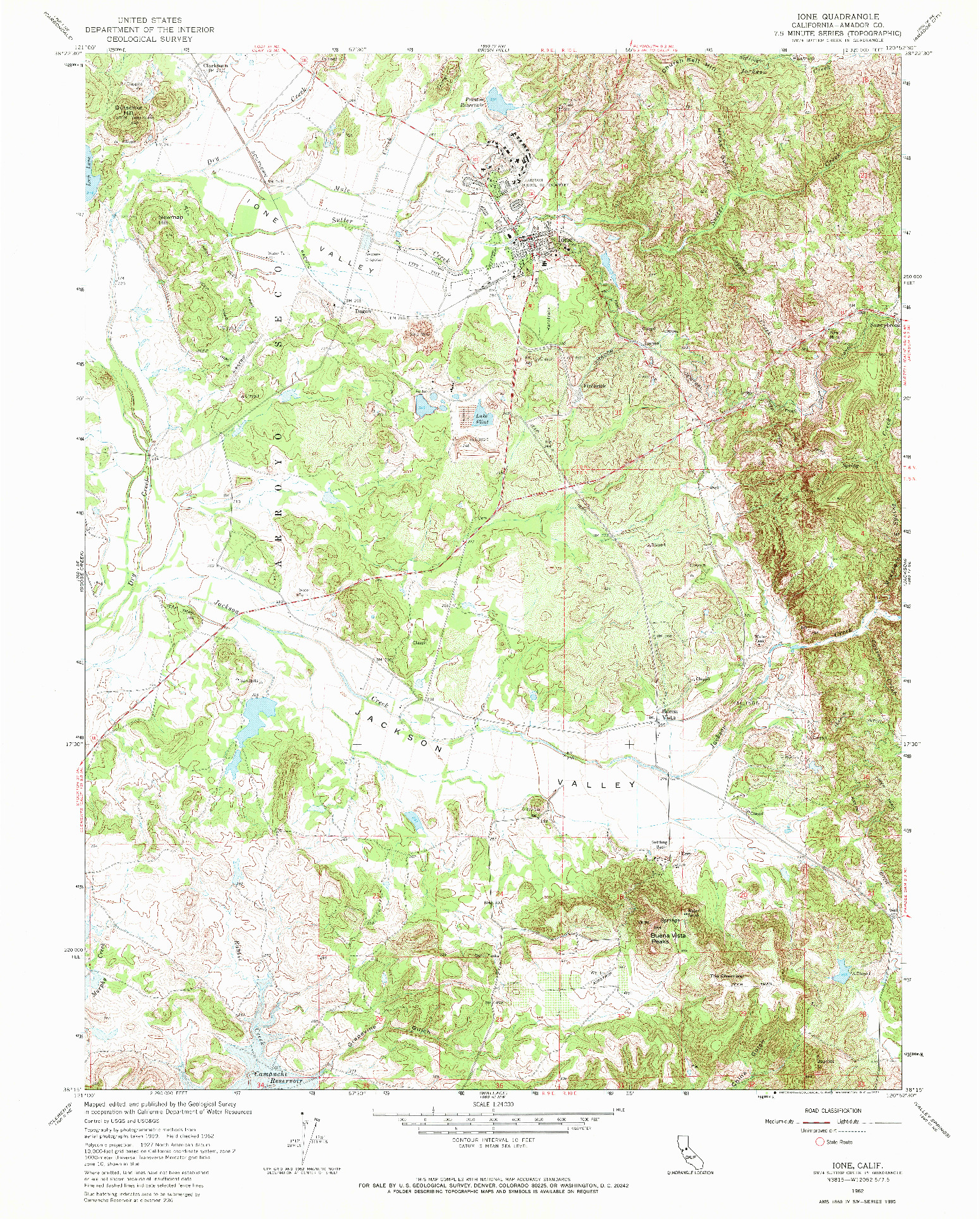 USGS 1:24000-SCALE QUADRANGLE FOR IONE, CA 1962