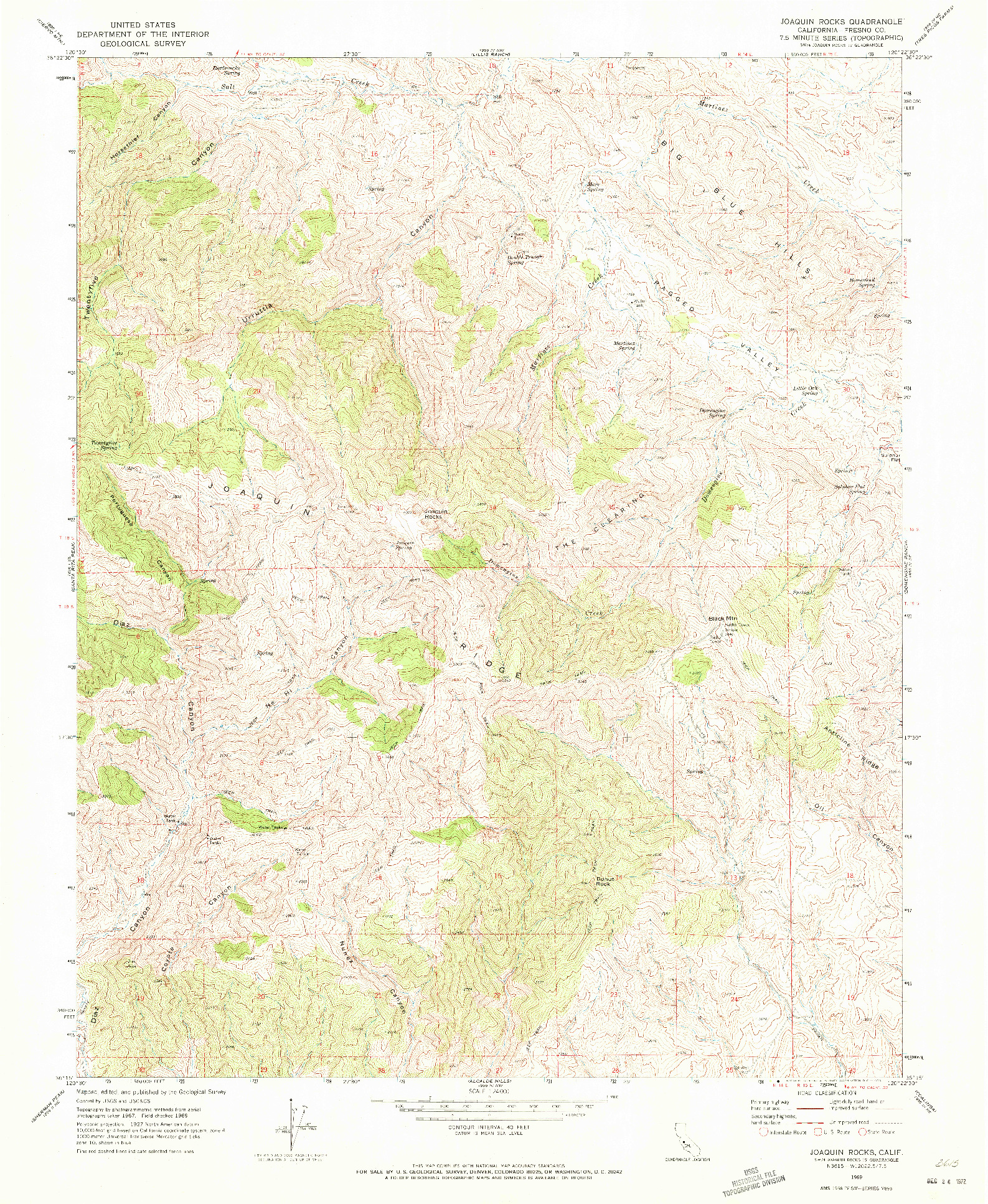 USGS 1:24000-SCALE QUADRANGLE FOR JOAQUIN ROCKS, CA 1969