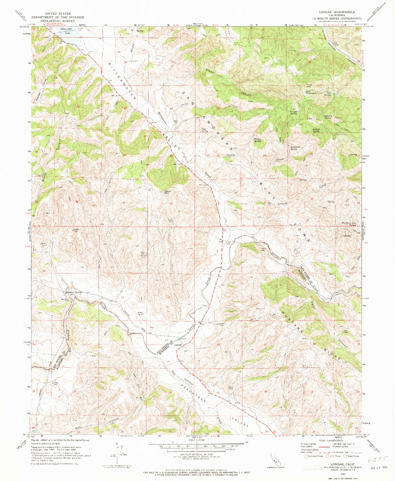 USGS 1:24000-SCALE QUADRANGLE FOR LONOAK, CA 1969