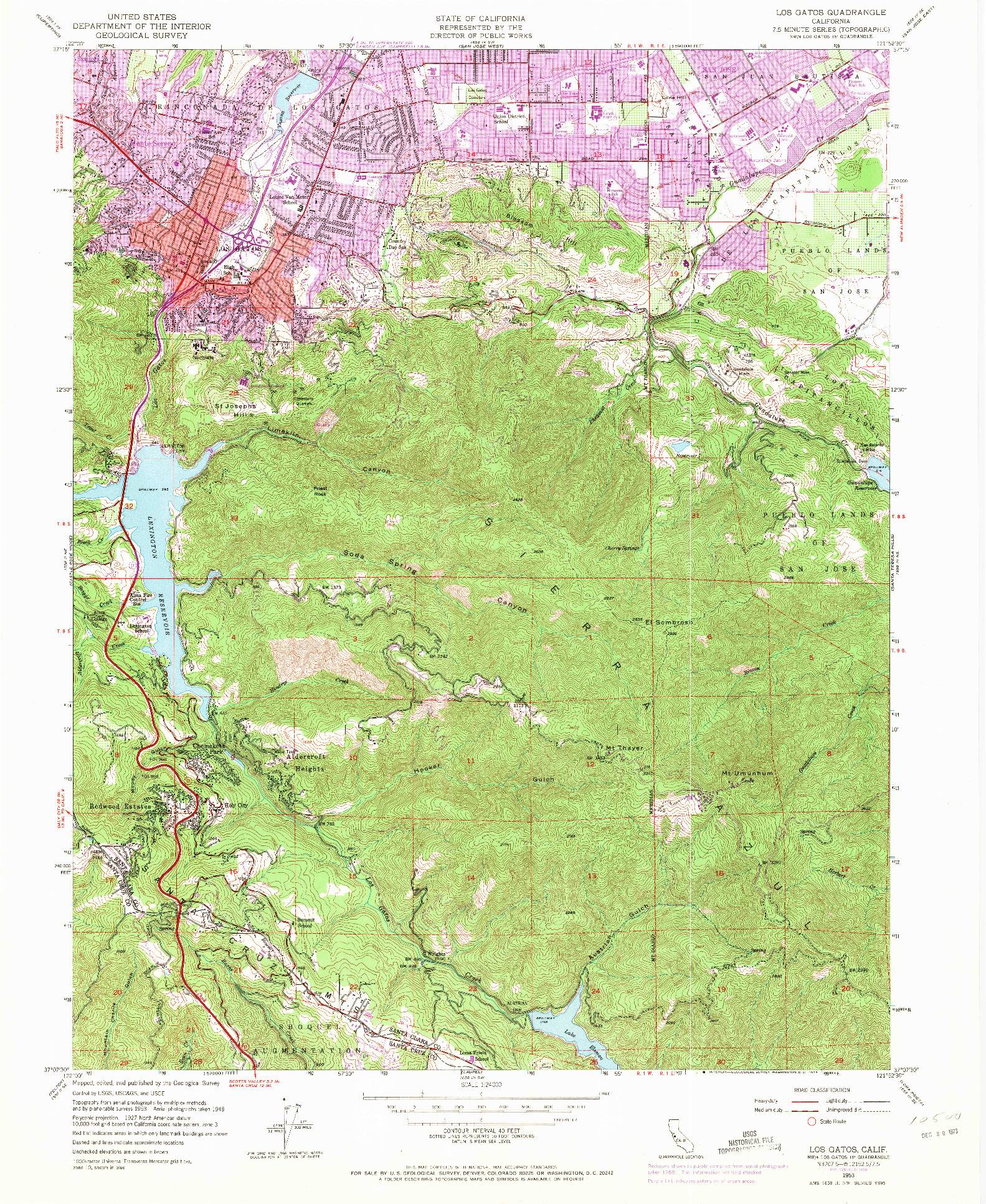 USGS 1:24000-SCALE QUADRANGLE FOR LOS GATOS, CA 1953