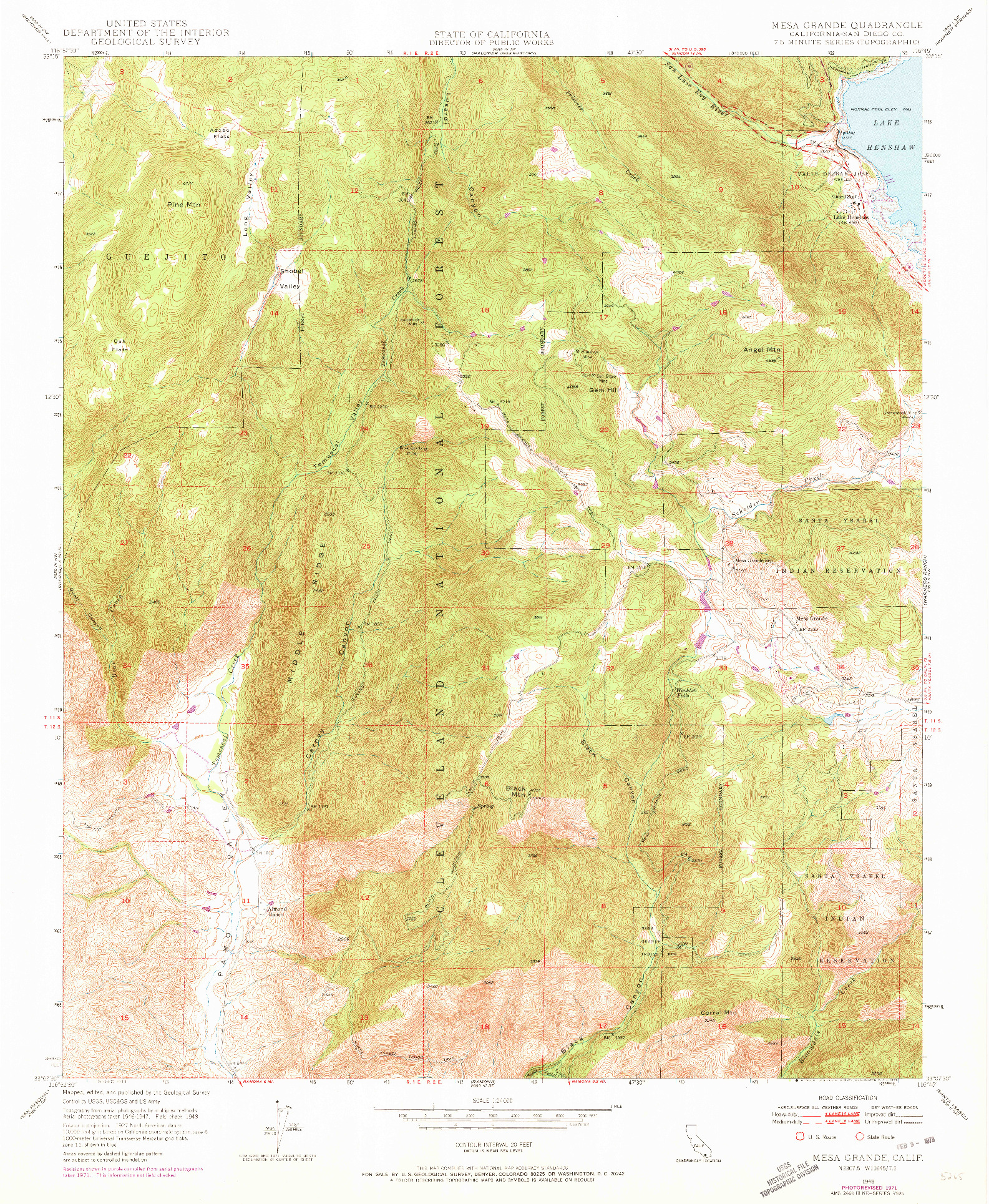 USGS 1:24000-SCALE QUADRANGLE FOR MESA GRANDE, CA 1948