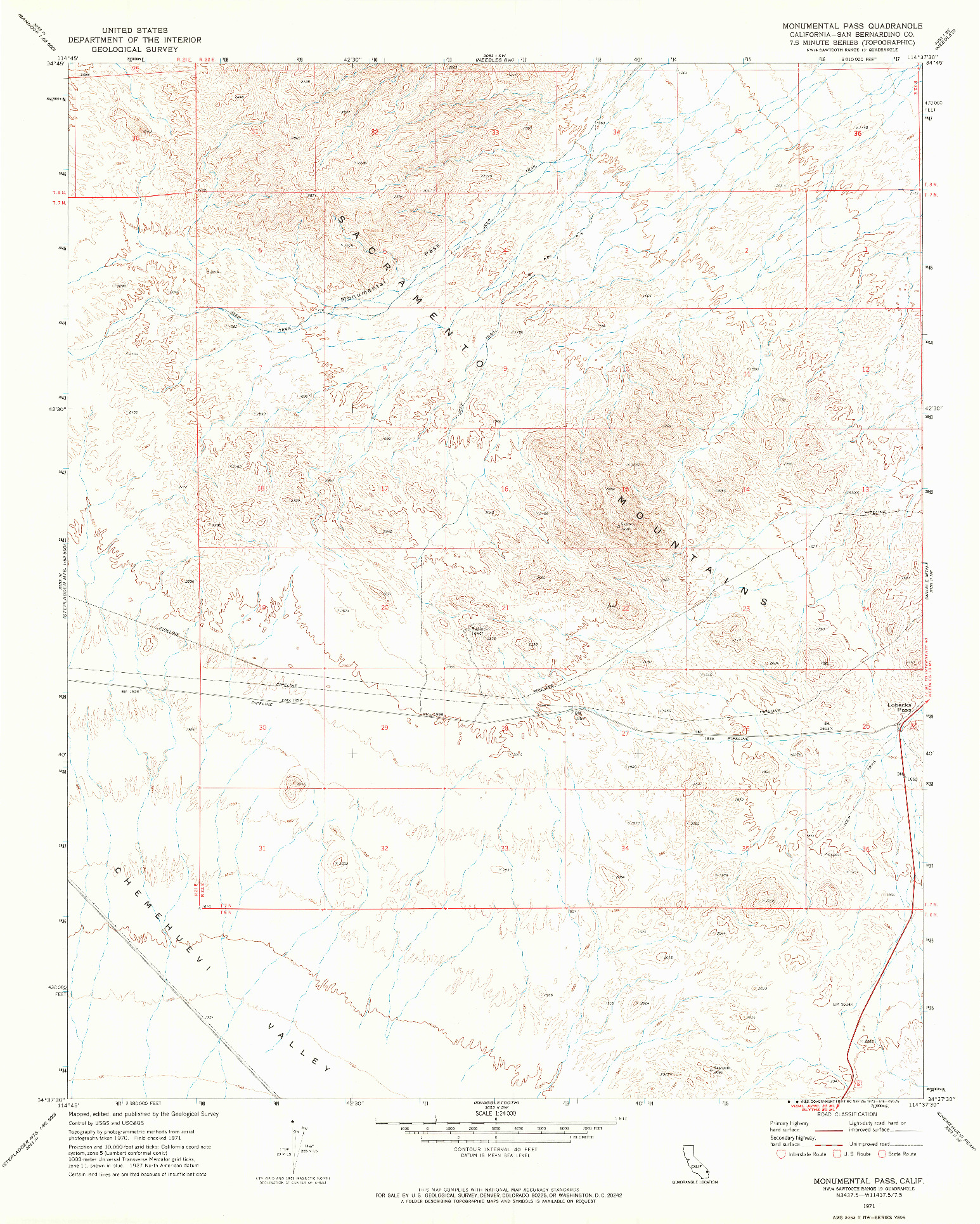 USGS 1:24000-SCALE QUADRANGLE FOR MONUMENTAL PASS, CA 1971