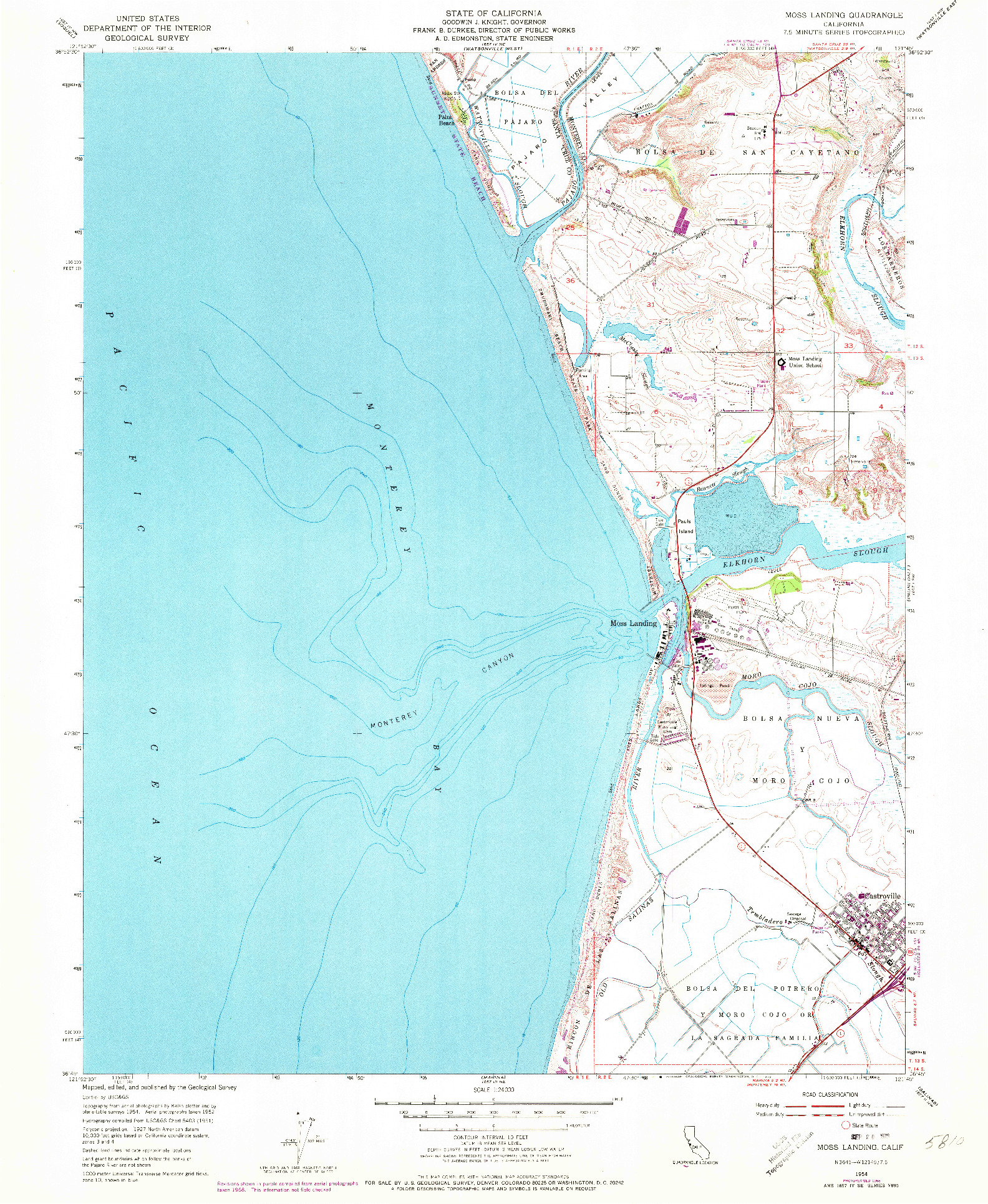 USGS 1:24000-SCALE QUADRANGLE FOR MOSS LANDING, CA 1954