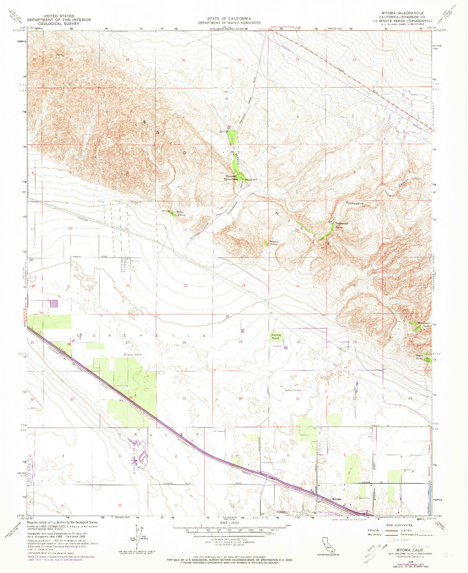 USGS 1:24000-SCALE QUADRANGLE FOR MYOMA, CA 1958