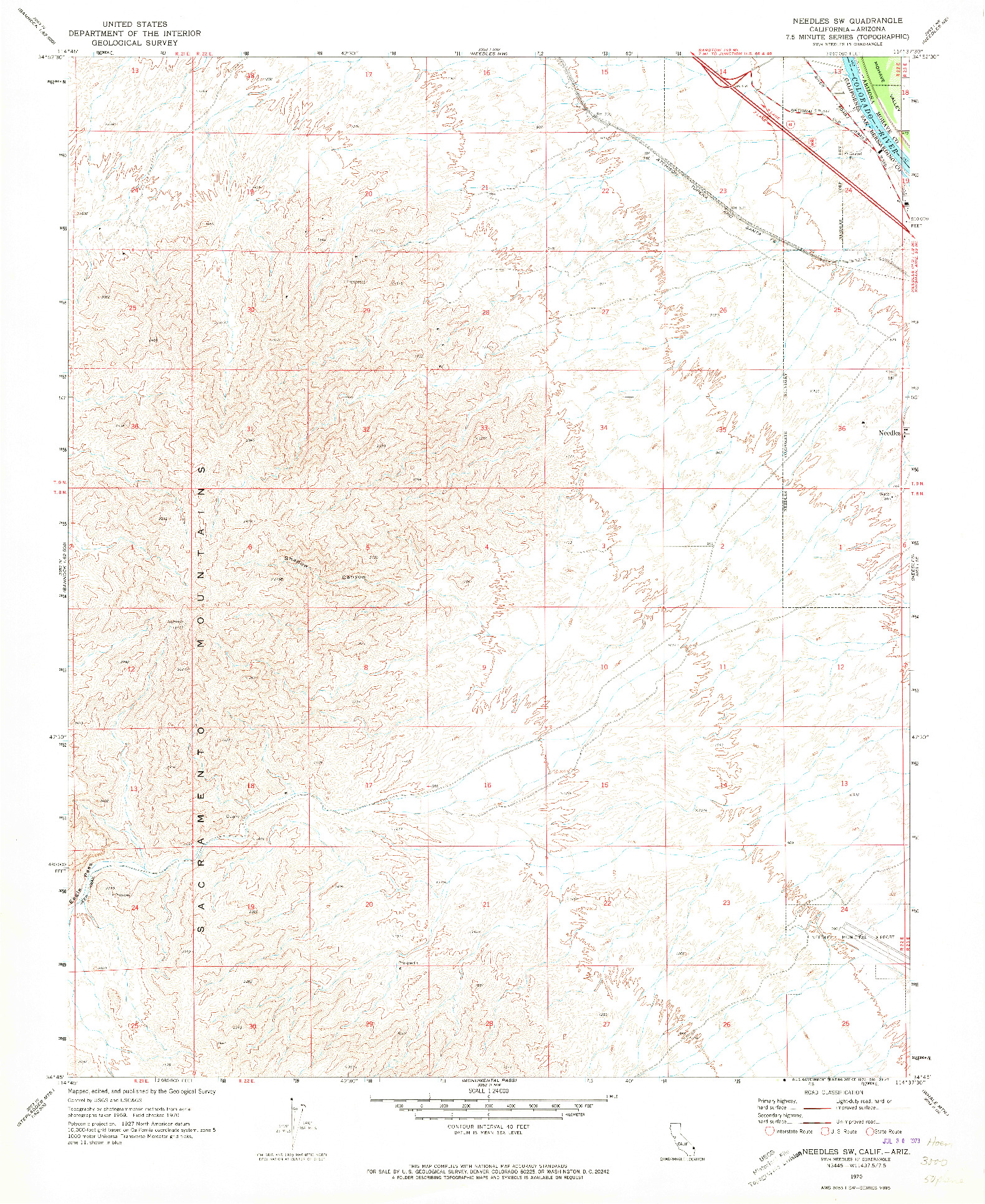 USGS 1:24000-SCALE QUADRANGLE FOR NEEDLES SW, CA 1970