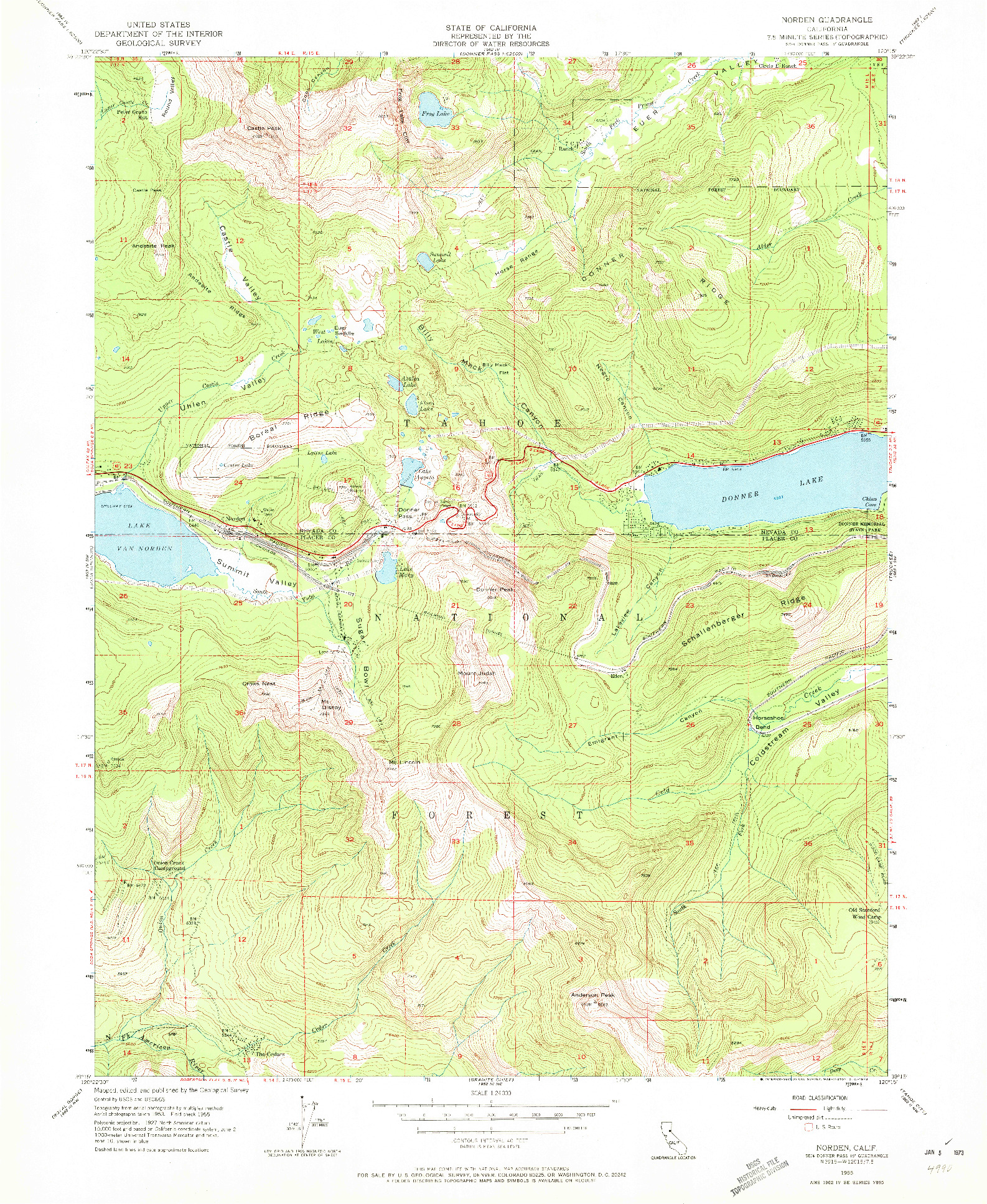 USGS 1:24000-SCALE QUADRANGLE FOR NORDEN, CA 1955