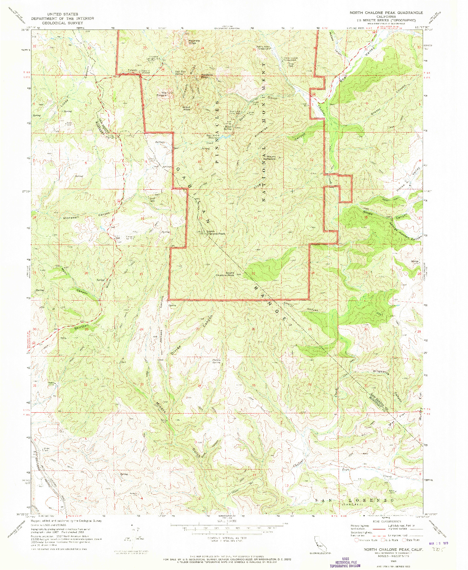 USGS 1:24000-SCALE QUADRANGLE FOR NORTH CHALONE PEAK, CA 1969