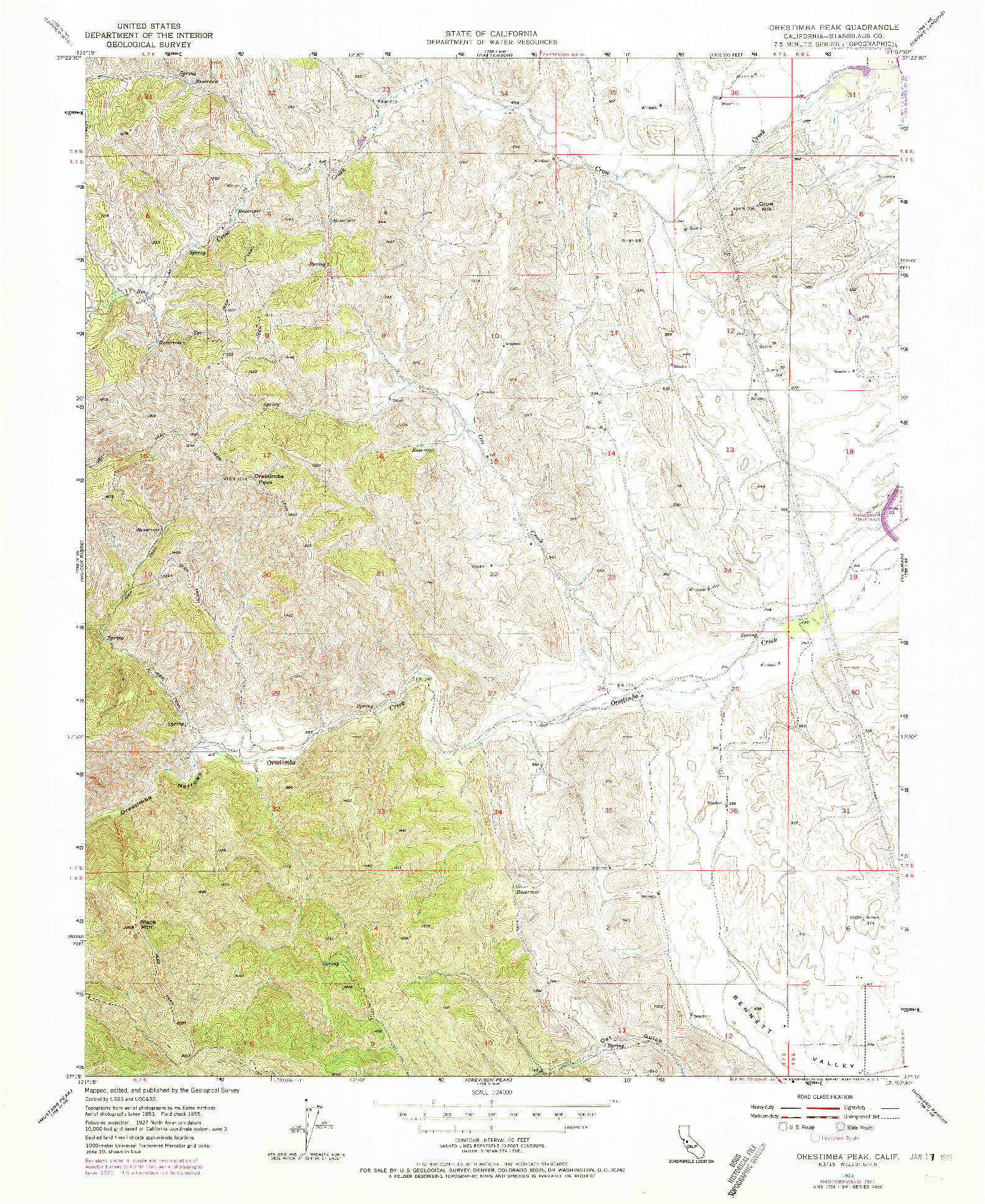 USGS 1:24000-SCALE QUADRANGLE FOR ORESTIMBA PEAK, CA 1955