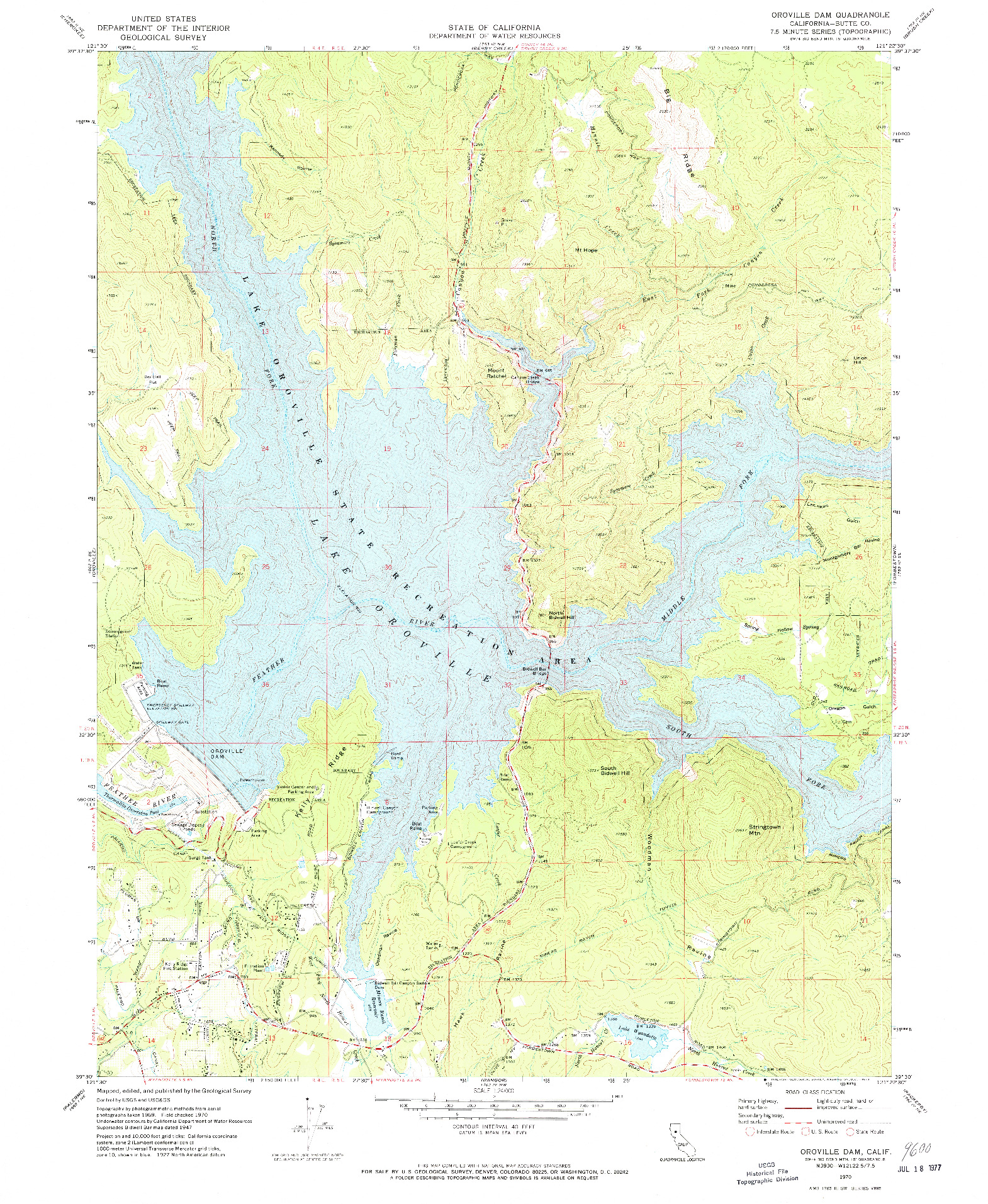 USGS 1:24000-SCALE QUADRANGLE FOR OROVILLE DAM, CA 1970