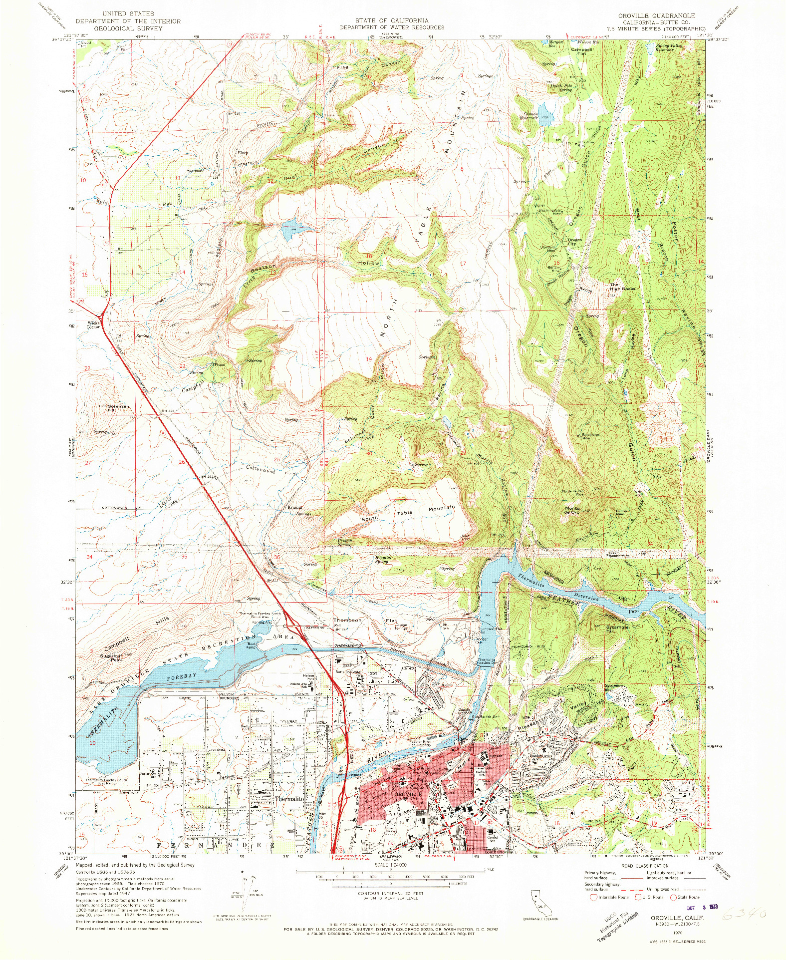 USGS 1:24000-SCALE QUADRANGLE FOR OROVILLE, CA 1970