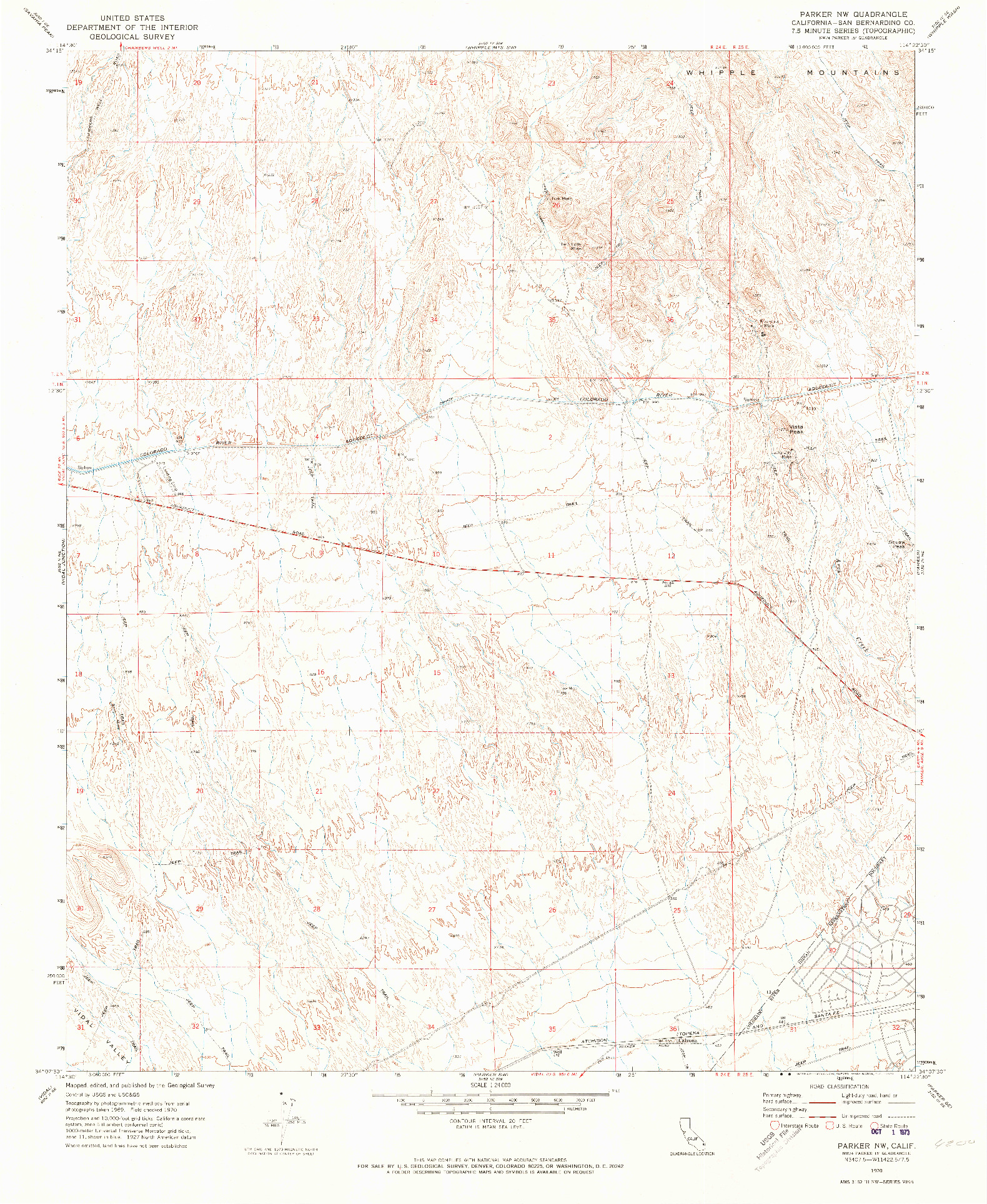 USGS 1:24000-SCALE QUADRANGLE FOR PARKER NW, CA 1970