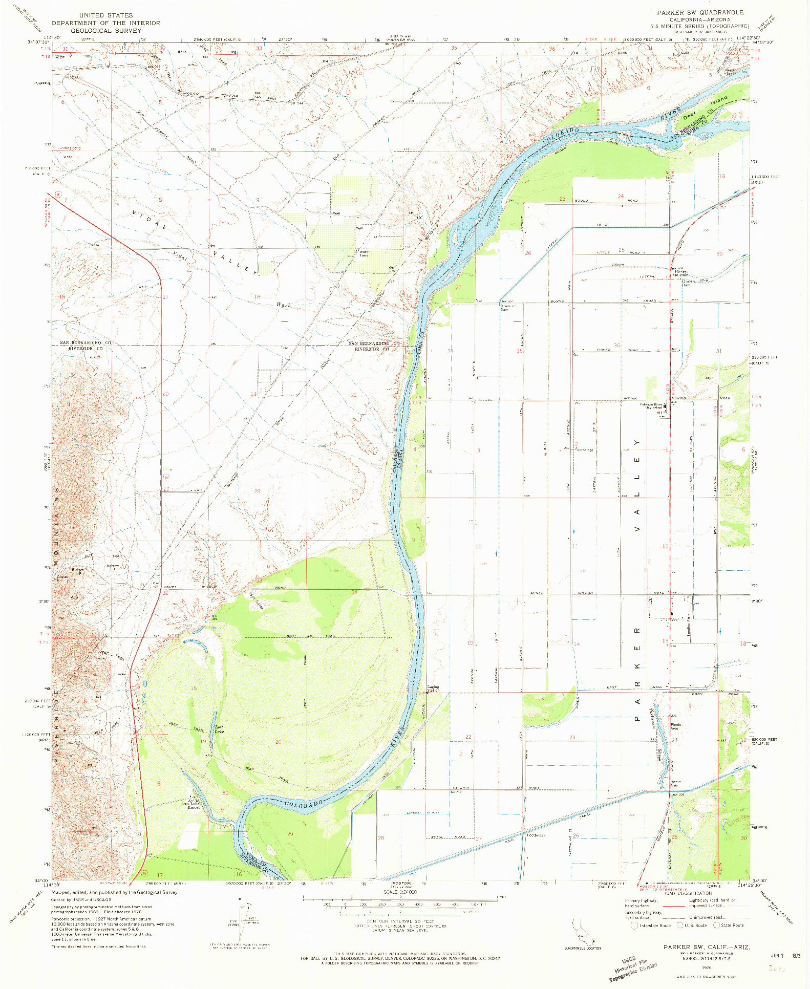 USGS 1:24000-SCALE QUADRANGLE FOR PARKER SW, CA 1970