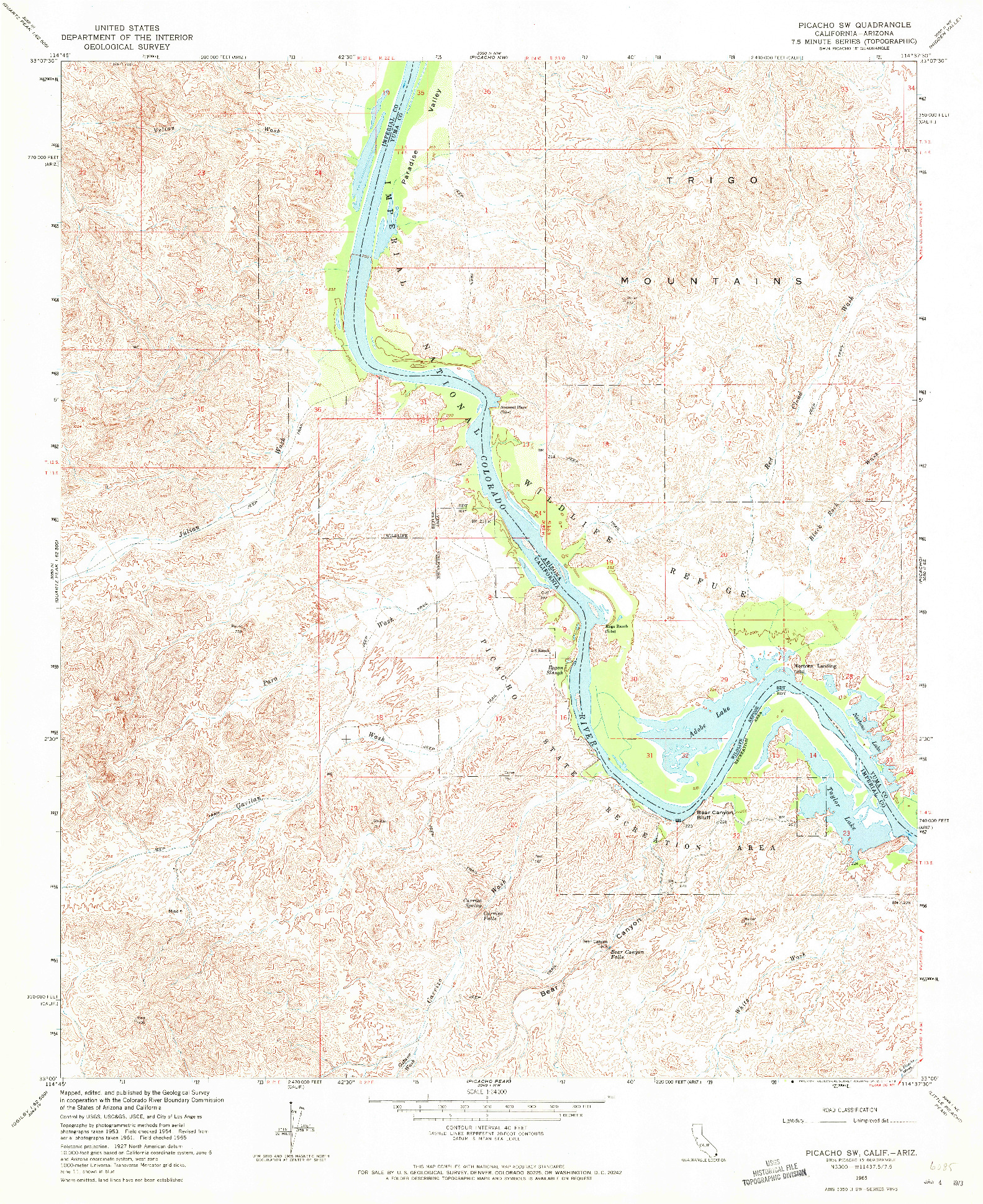 USGS 1:24000-SCALE QUADRANGLE FOR PICACHO SW, CA 1965