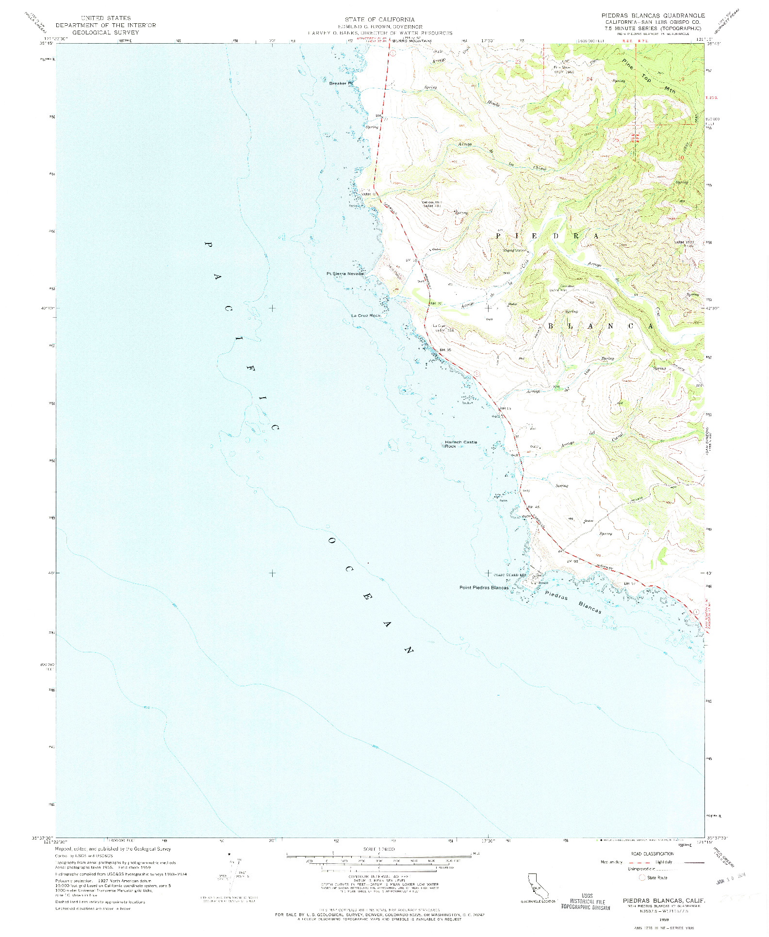 USGS 1:24000-SCALE QUADRANGLE FOR PIEDRAS BLANCAS, CA 1959