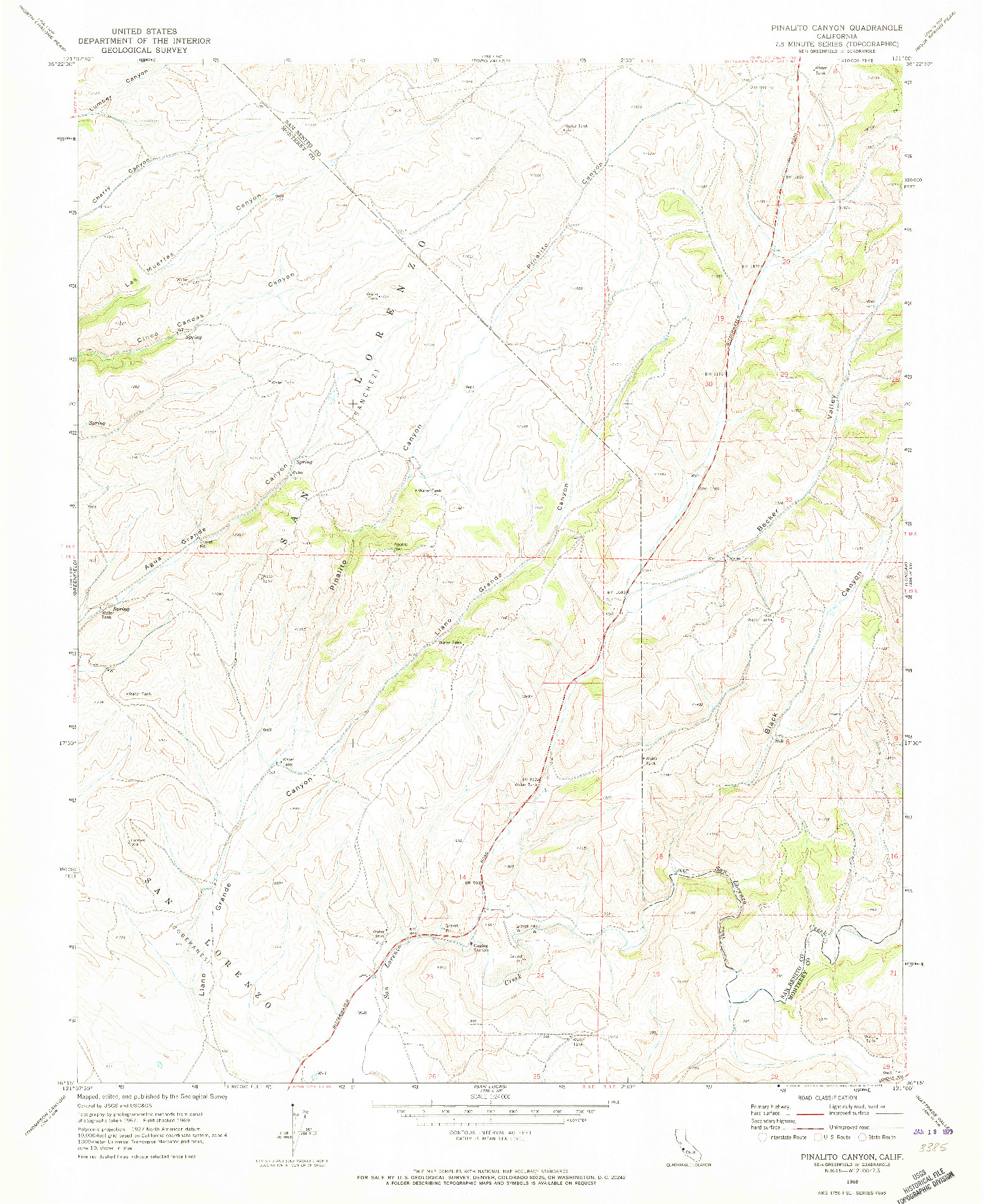 USGS 1:24000-SCALE QUADRANGLE FOR PINALITO CANYON, CA 1969