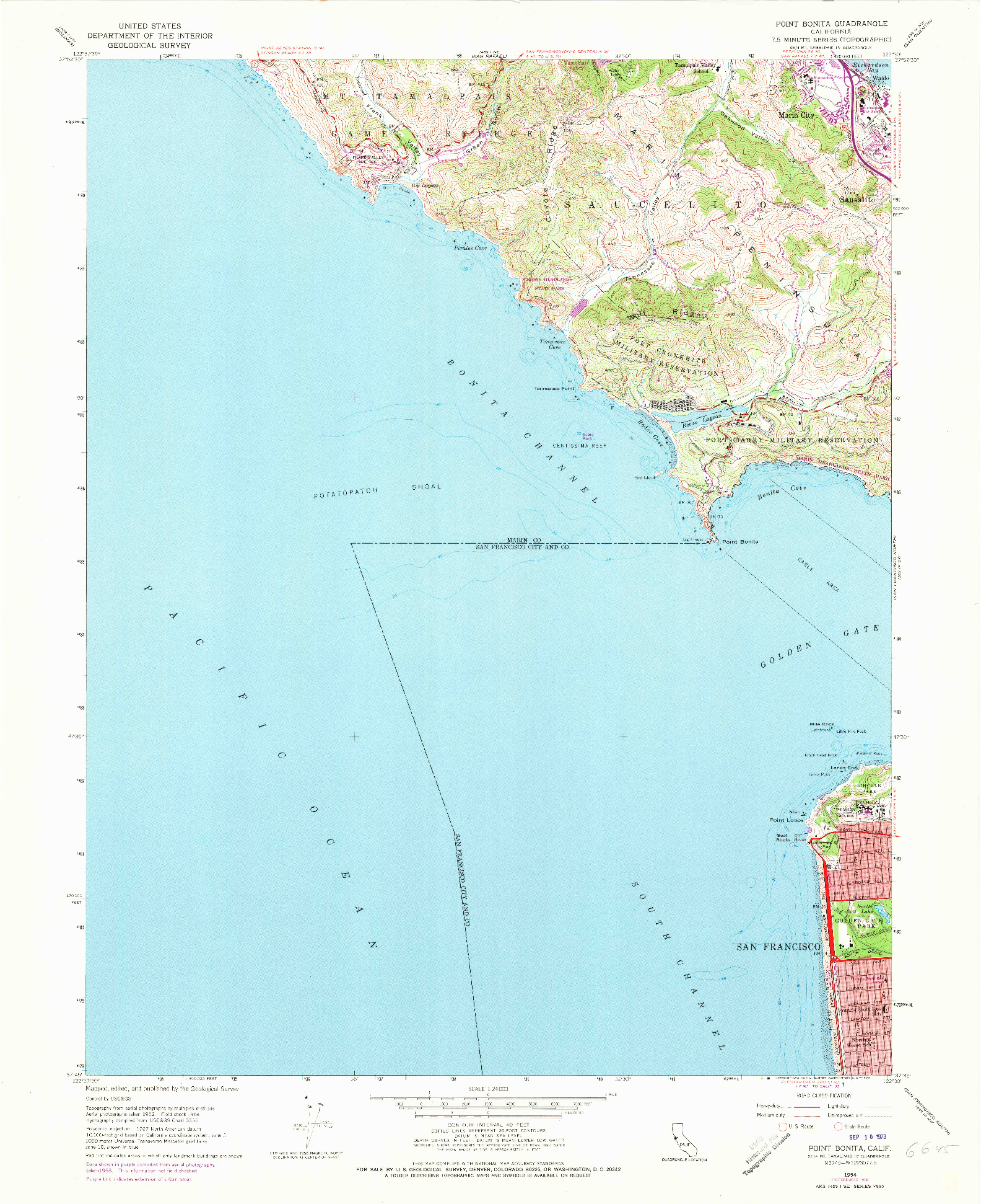 USGS 1:24000-SCALE QUADRANGLE FOR POINT BONITA, CA 1954