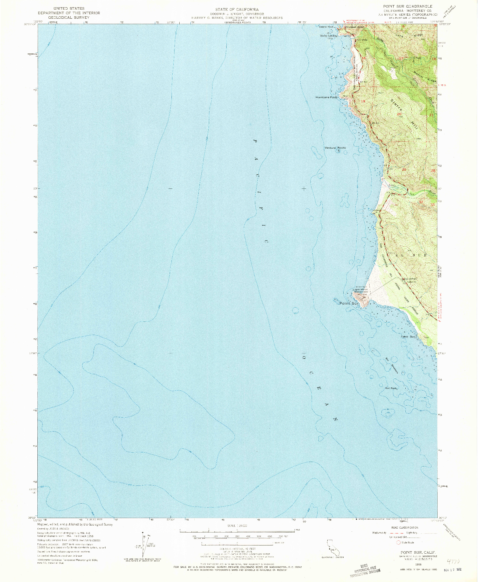 USGS 1:24000-SCALE QUADRANGLE FOR POINT SUR, CA 1956