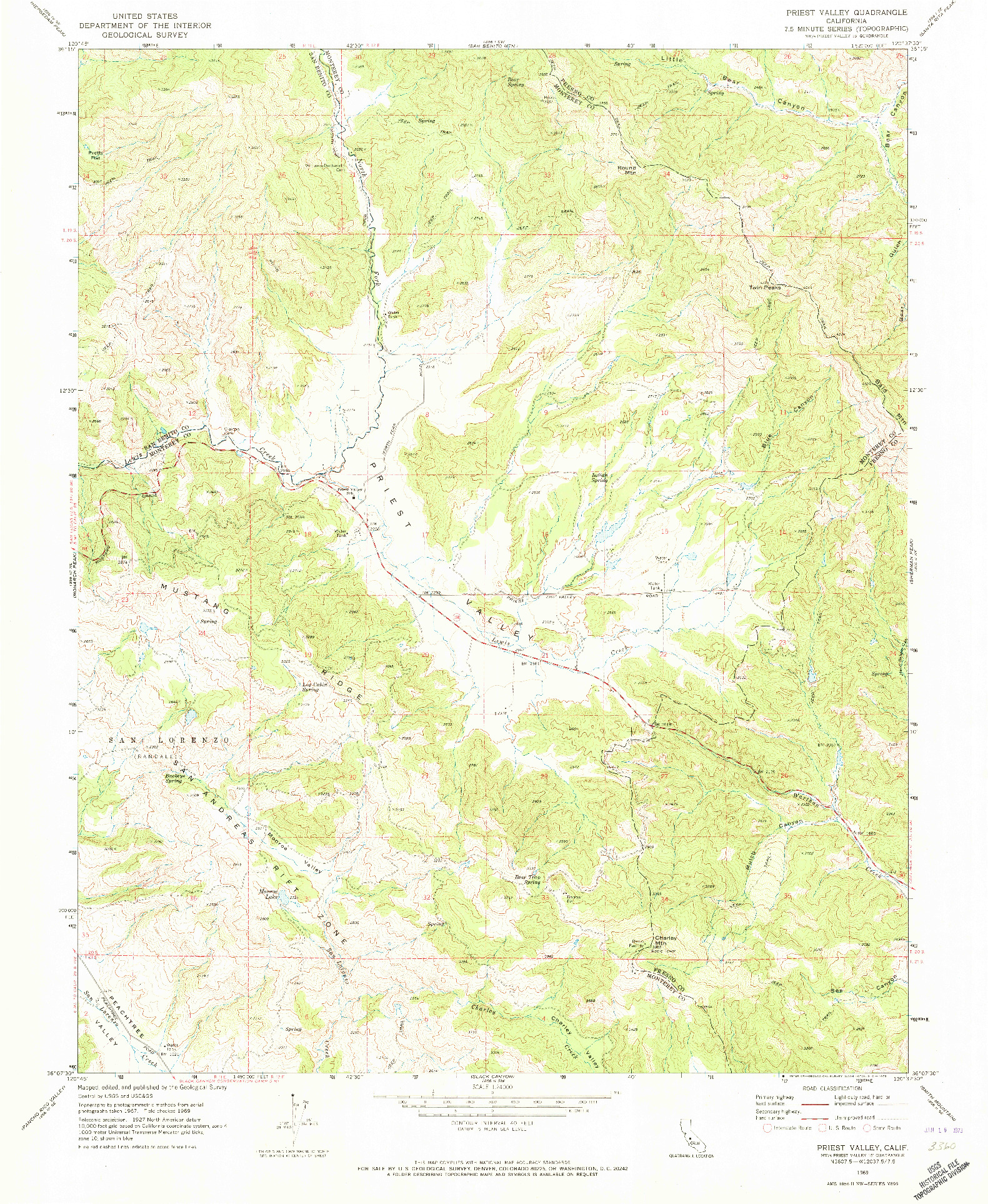 USGS 1:24000-SCALE QUADRANGLE FOR PRIEST VALLEY, CA 1969