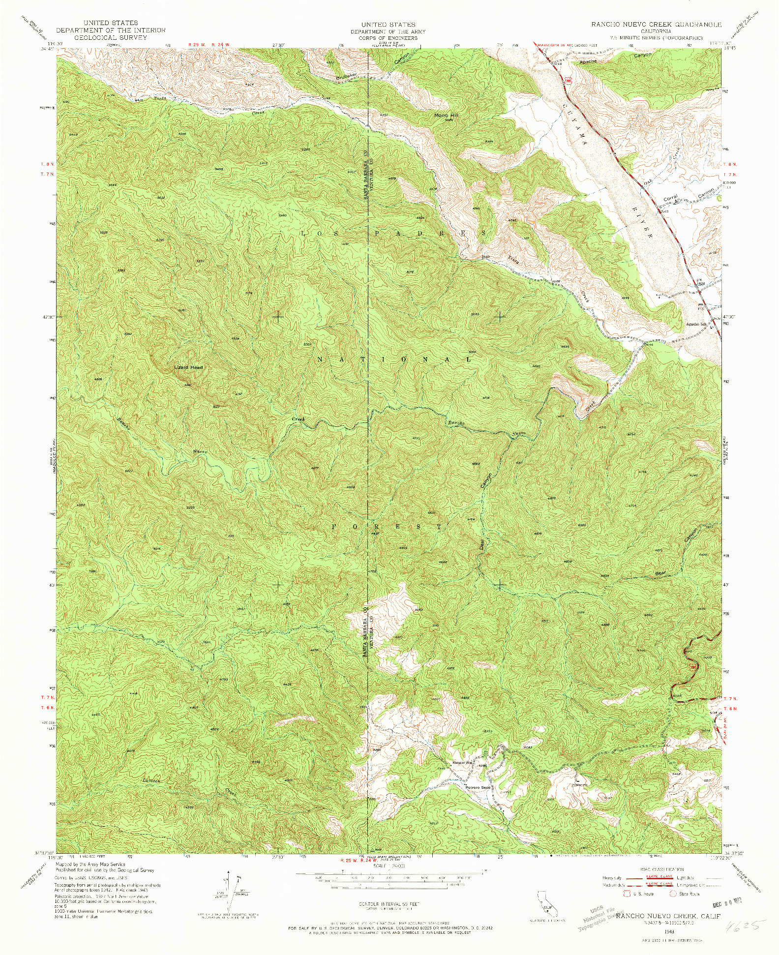 USGS 1:24000-SCALE QUADRANGLE FOR RANCHO NUEVO CREEK, CA 1943