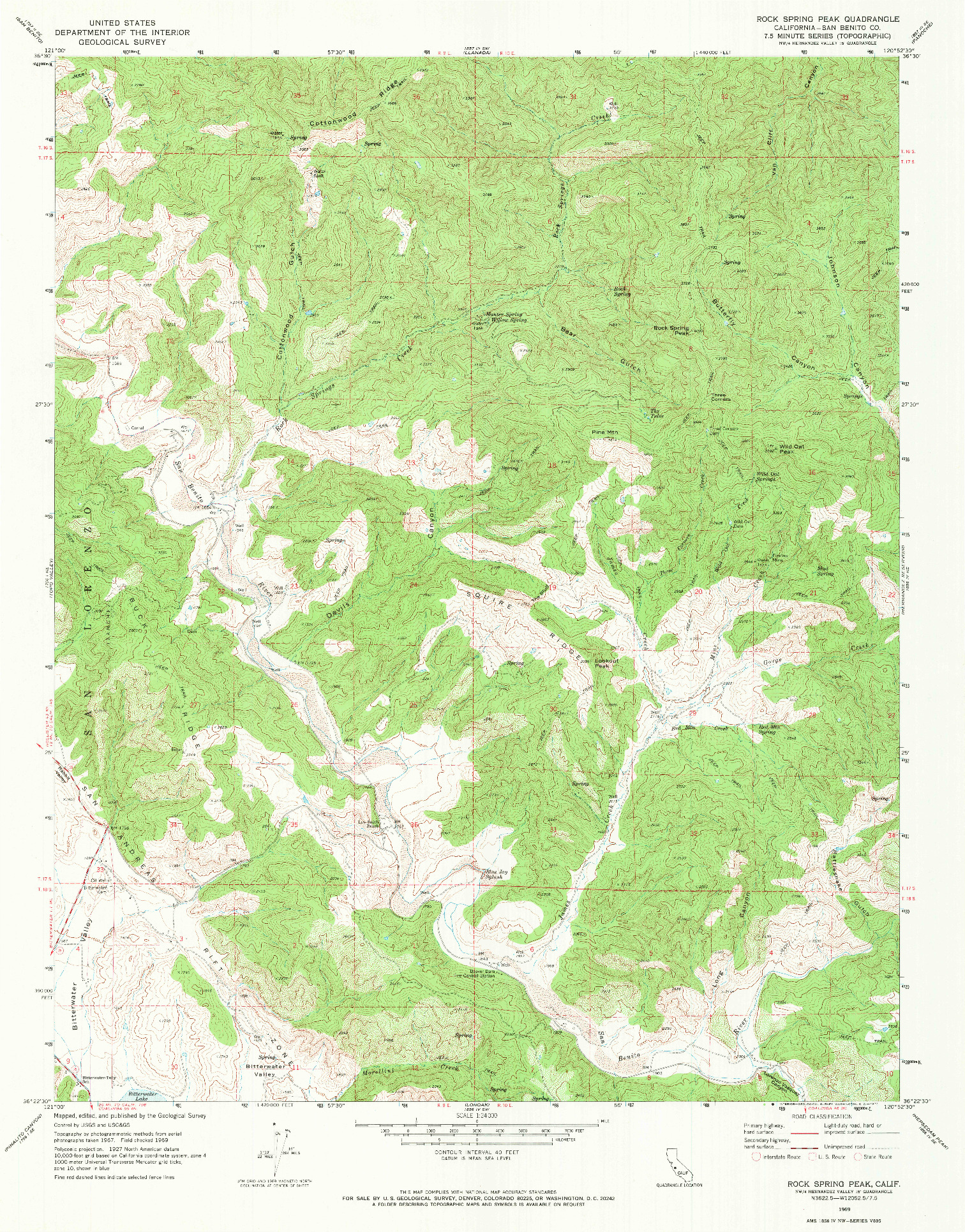 USGS 1:24000-SCALE QUADRANGLE FOR ROCK SPRING PEAK, CA 1969