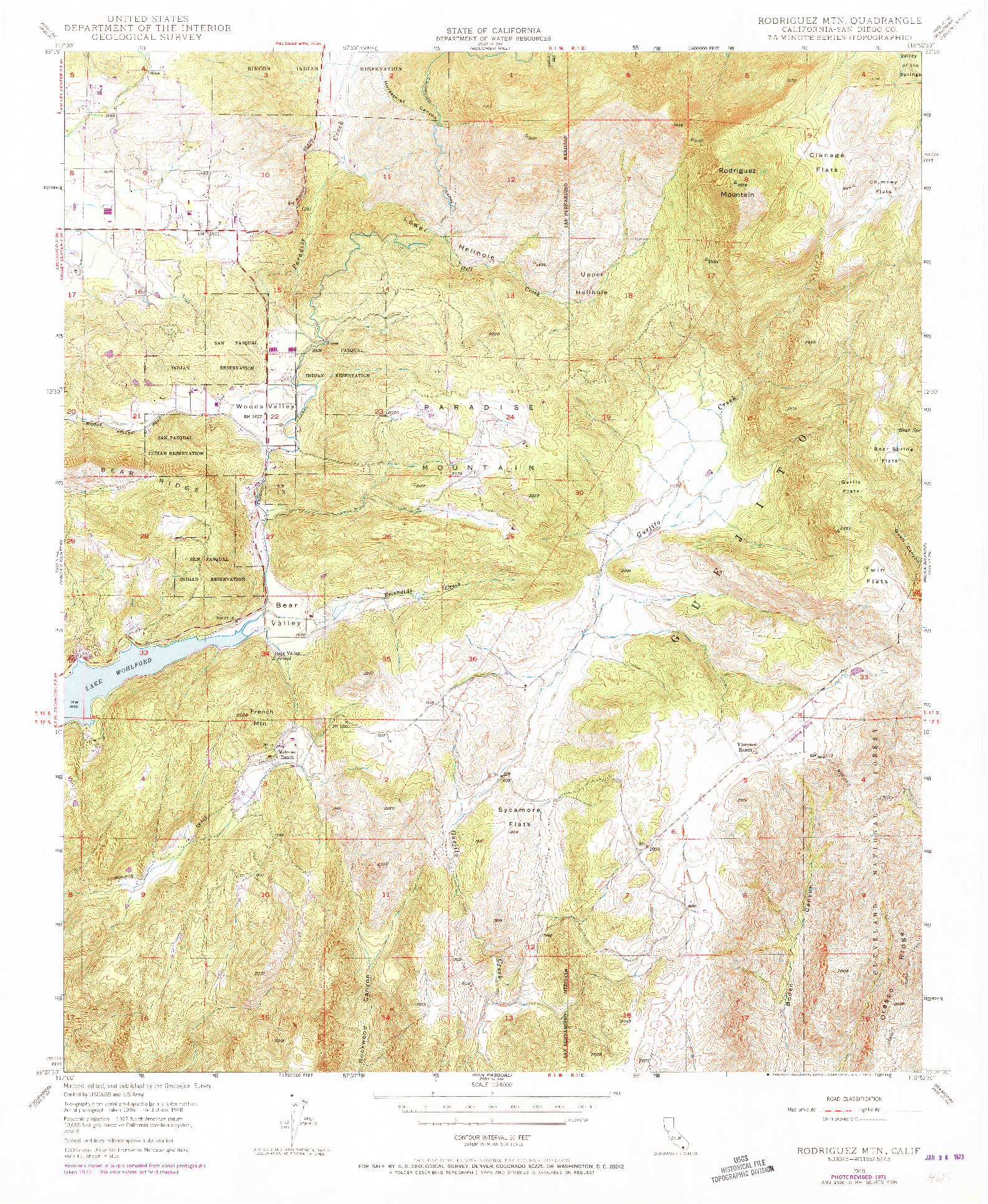 USGS 1:24000-SCALE QUADRANGLE FOR RODRIGUEZ MTN., CA 1948