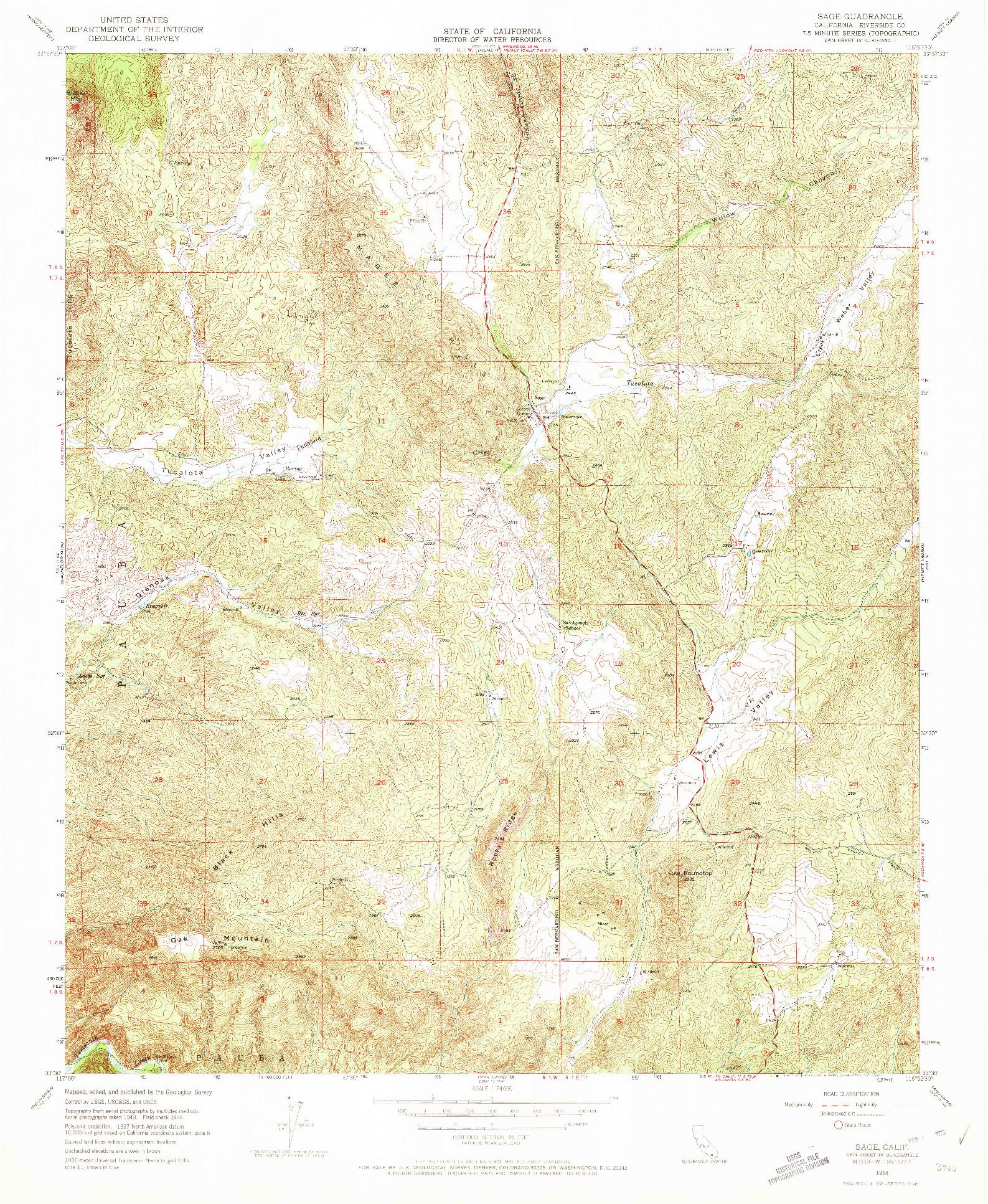 USGS 1:24000-SCALE QUADRANGLE FOR SAGE, CA 1954