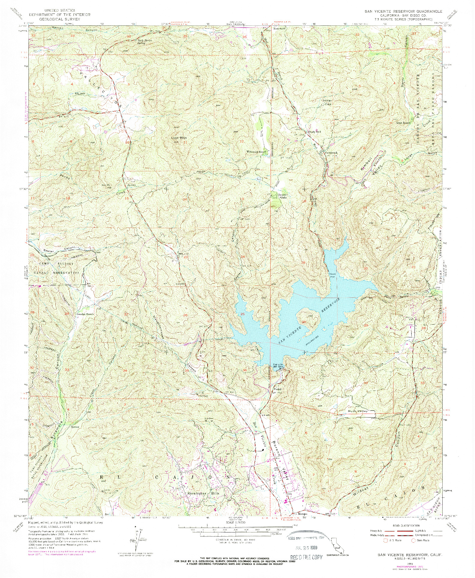 USGS 1:24000-SCALE QUADRANGLE FOR SAN VICENTE RESERVOIR, CA 1955