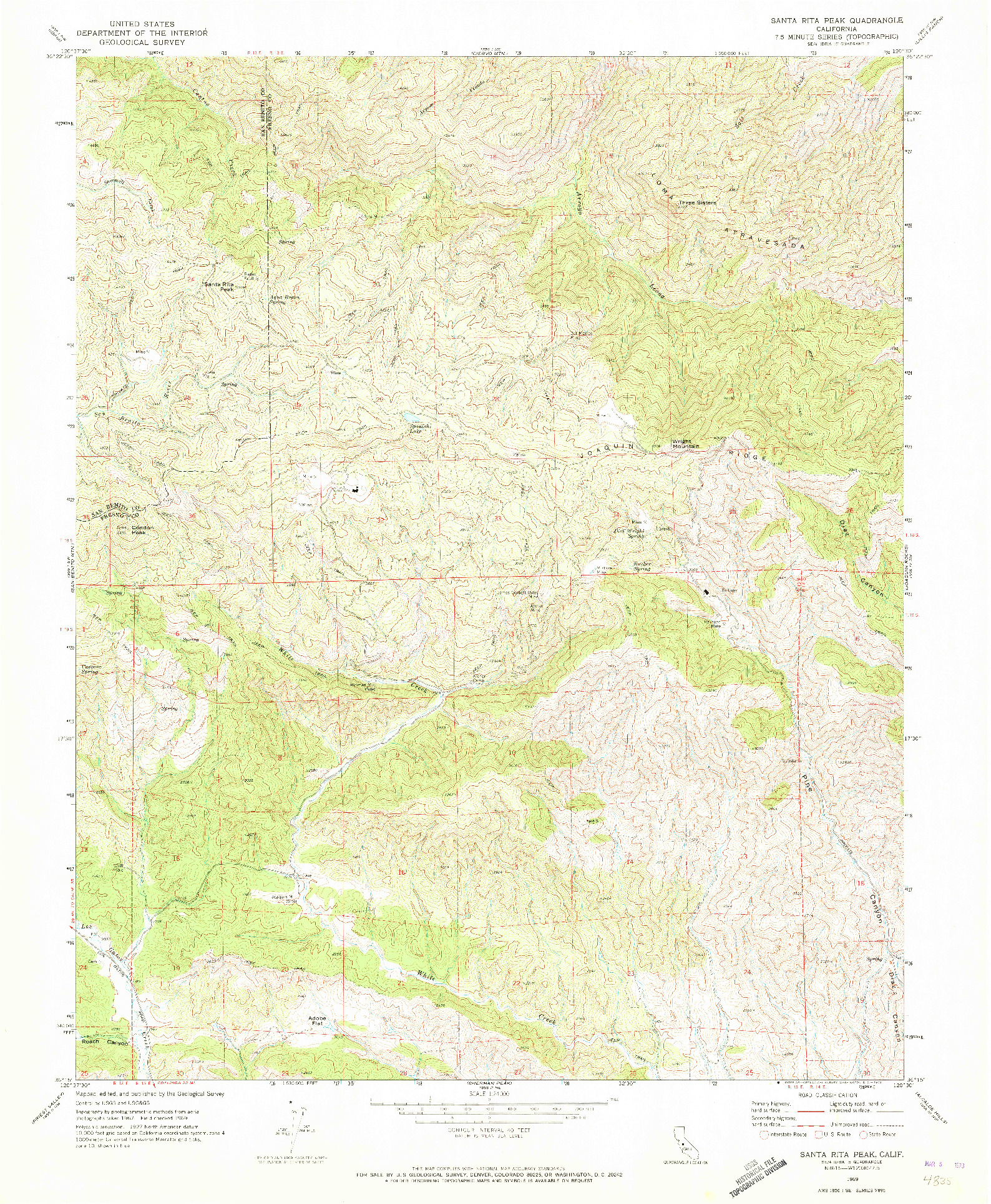 USGS 1:24000-SCALE QUADRANGLE FOR SANTA RITA PEAK, CA 1969