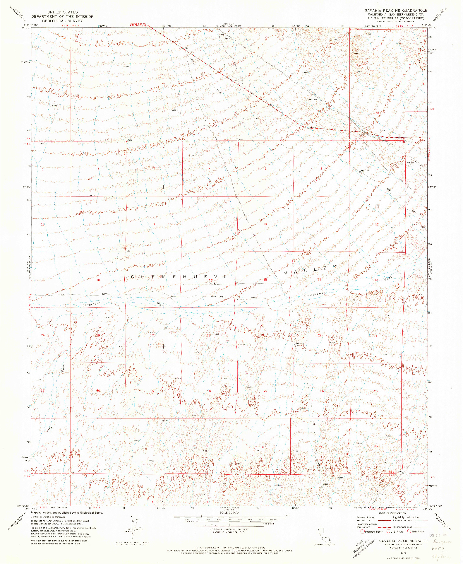 USGS 1:24000-SCALE QUADRANGLE FOR SAVAHIA PEAK NE, CA 1971