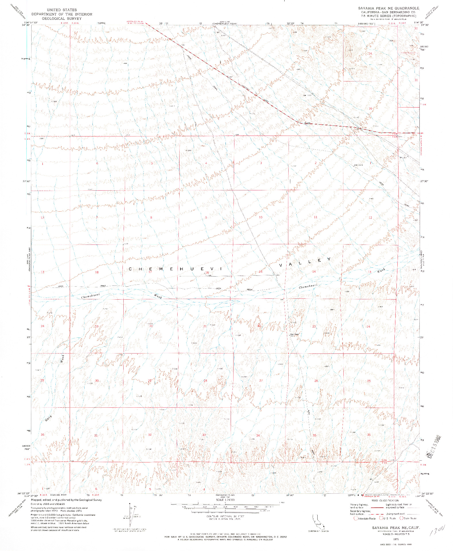 USGS 1:24000-SCALE QUADRANGLE FOR SAVAHIA PEAK NE, CA 1971