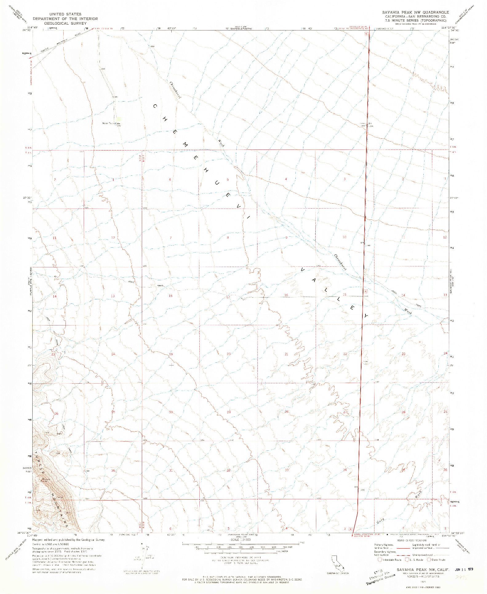 USGS 1:24000-SCALE QUADRANGLE FOR SAVAHIA PEAK NW, CA 1971