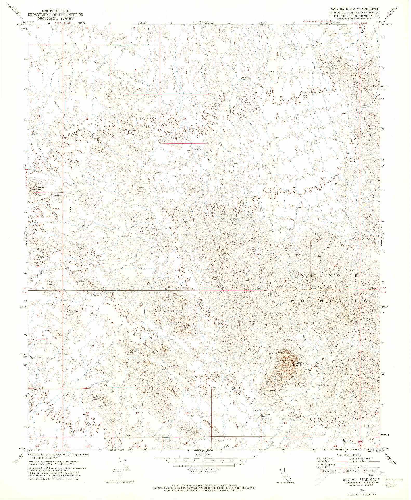 USGS 1:24000-SCALE QUADRANGLE FOR SAVAHIA PEAK, CA 1971