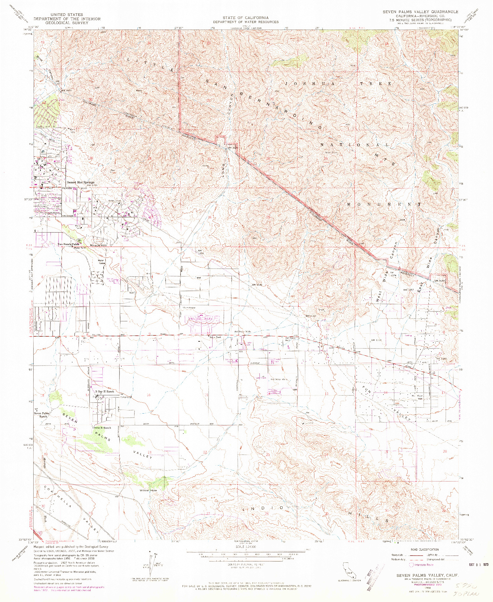 USGS 1:24000-SCALE QUADRANGLE FOR SEVEN PALMS VALLEY, CA 1958