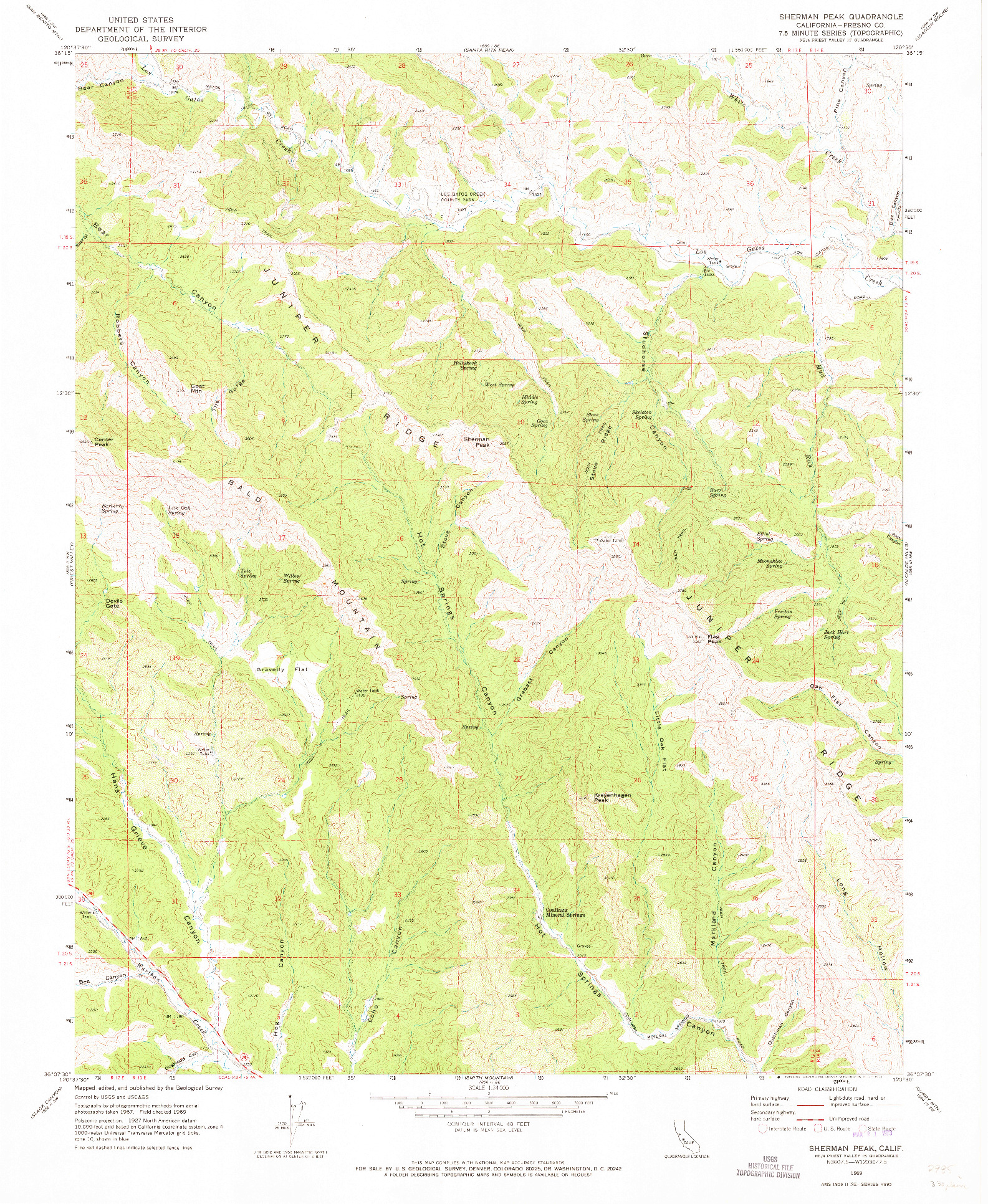 USGS 1:24000-SCALE QUADRANGLE FOR SHERMAN PEAK, CA 1969